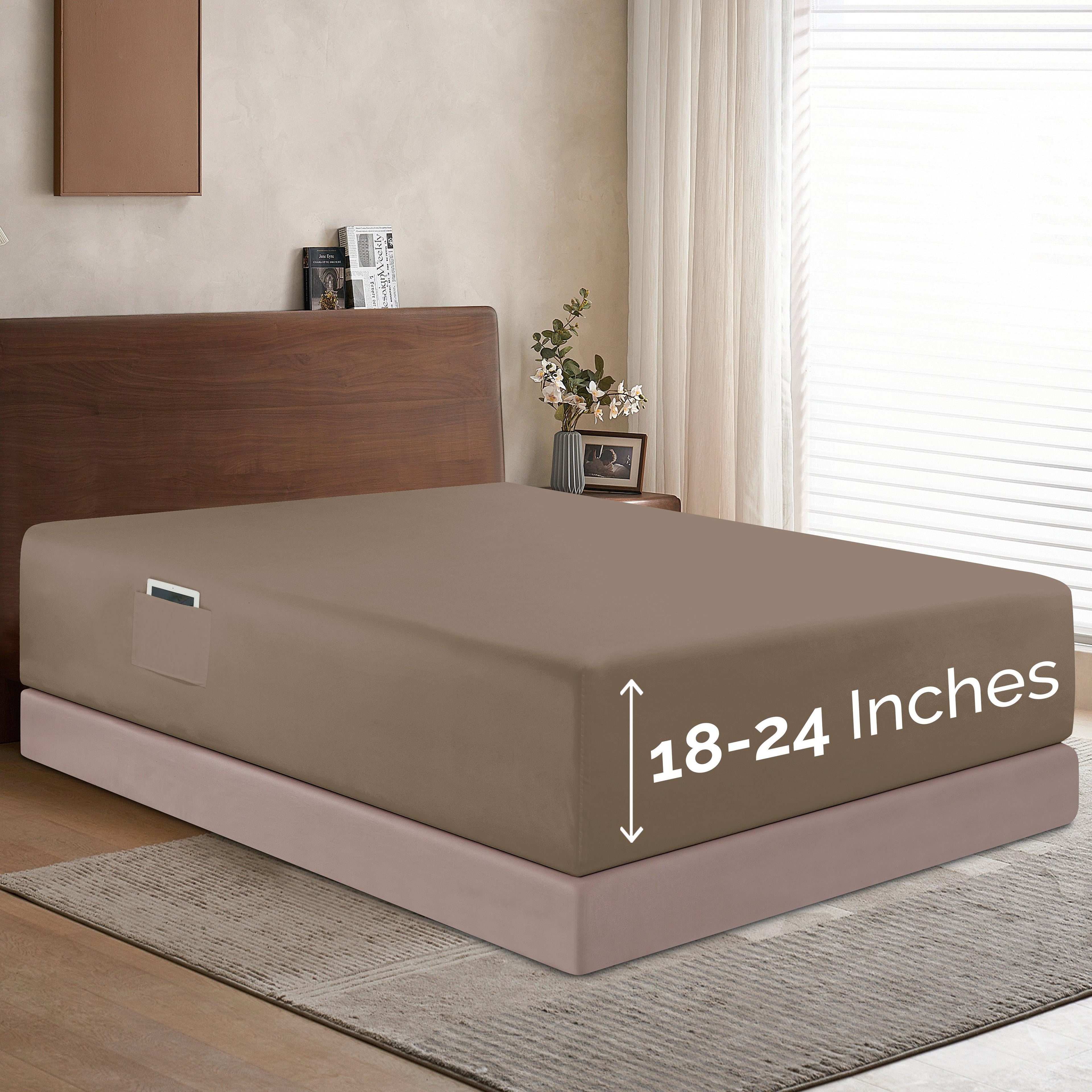 Extra Deep Pocket 18"-24" Single Fitted Sheet for High Mattress, Moody Shades