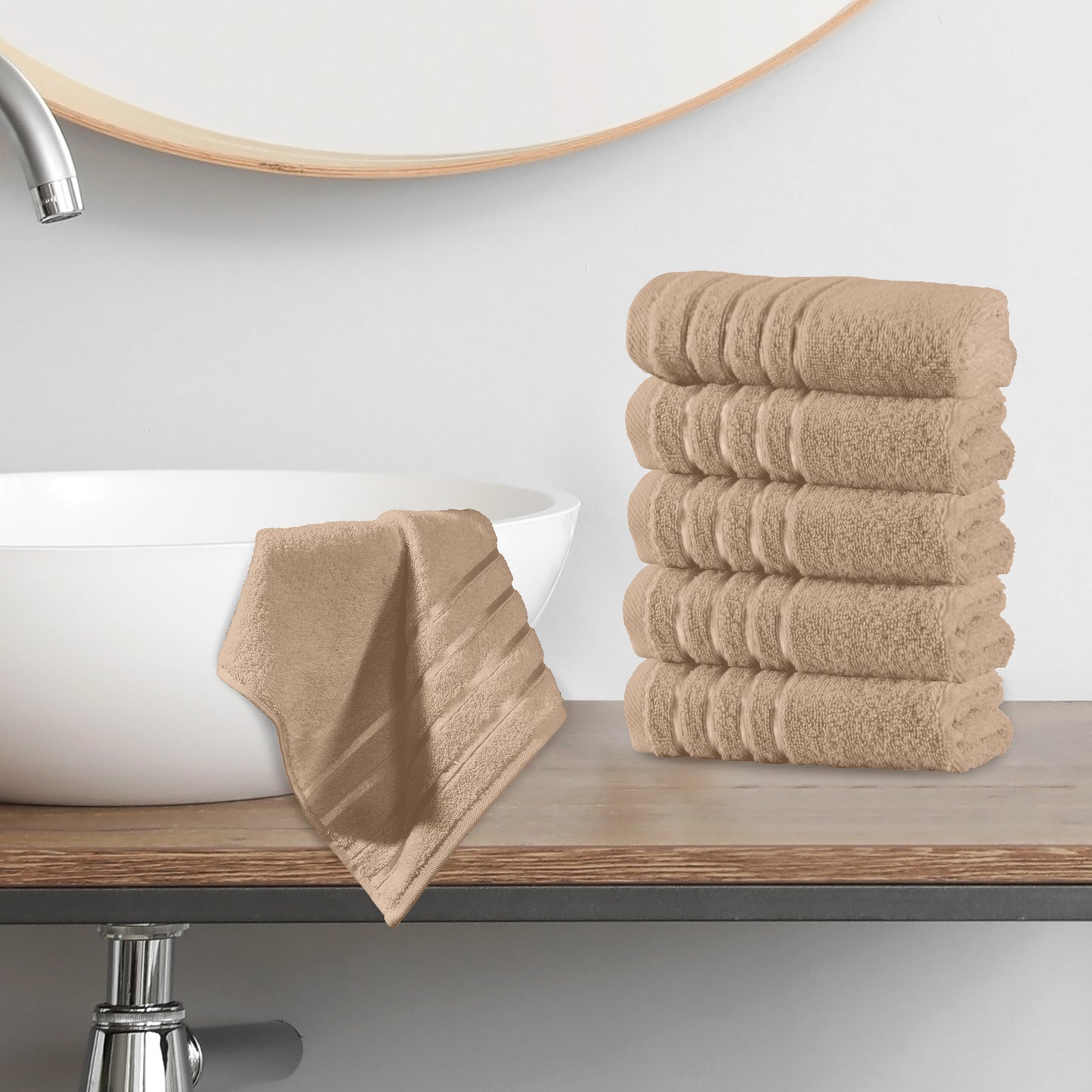 Elegant Comfort 6-Pack Premium Turkish Cotton 4 Lines Stripe Washcloths Set, 13 x 13 inch