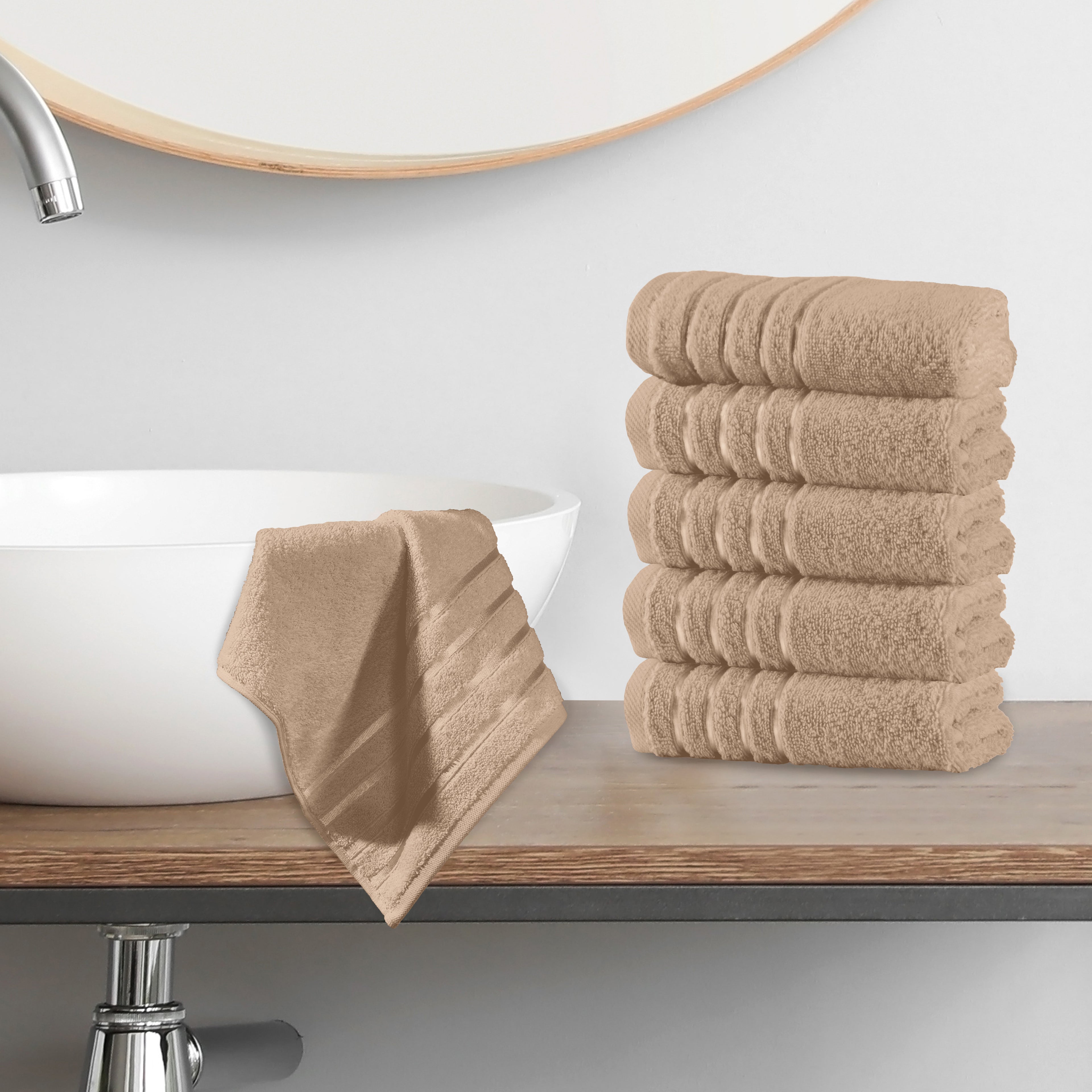6-Pack Premium Turkish Cotton 4 Lines Stripe Washcloths Set, 13 x 13 inch