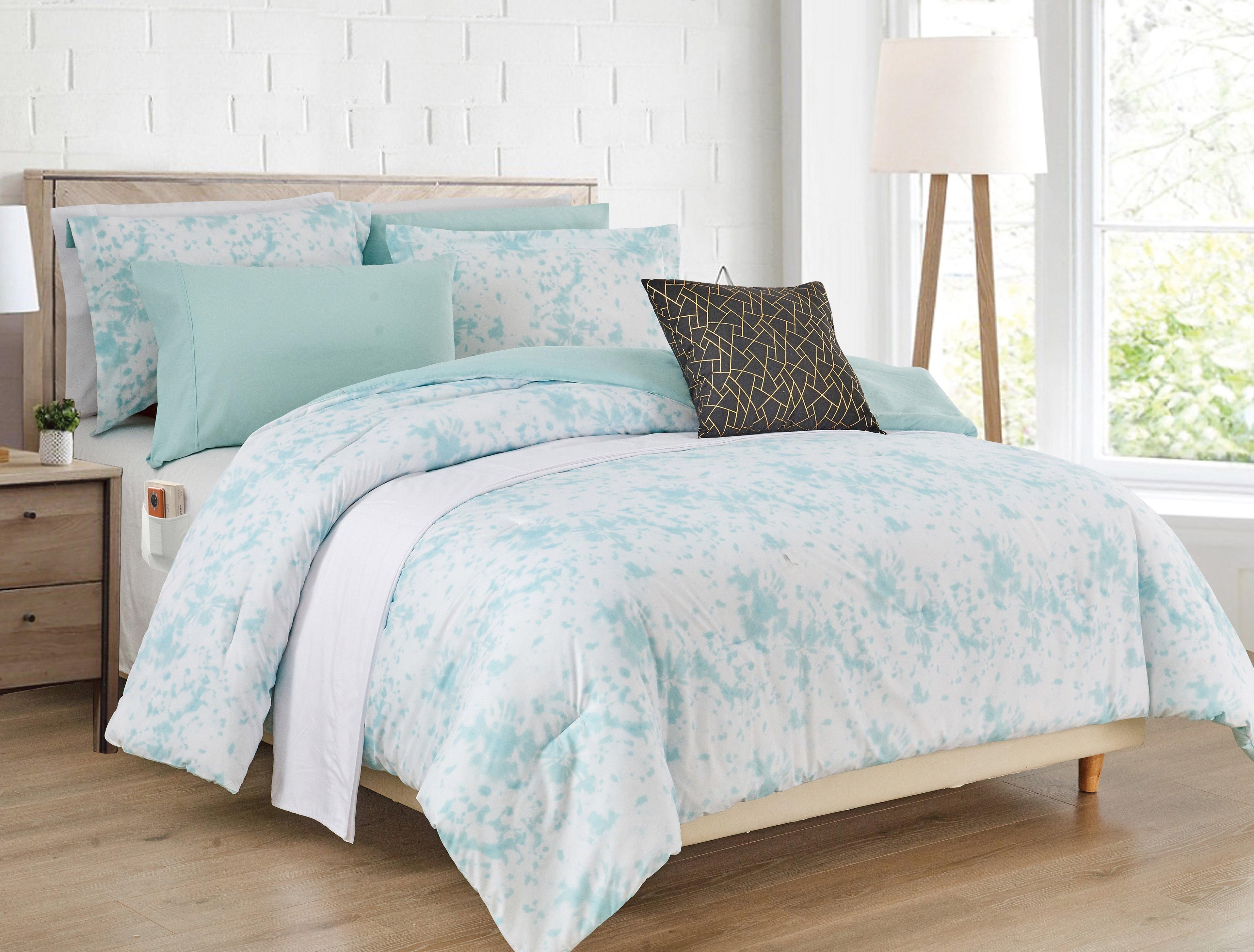 10-Piece Tie-Dye Comforter Set, Includes 6-Piece Sheet Set with Double Sided Storage Pockets