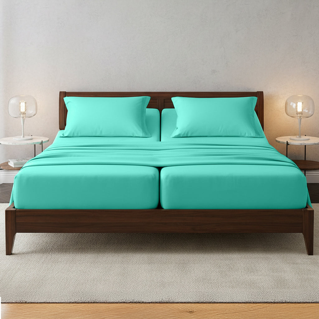 Essential Solid 3 Line Embroidery - Soft as a Hotel Premium Quality, 4-Piece Sheet Set, Bright Shades