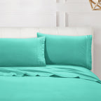 Essential Solid 3 Line Embroidery - Soft as a Hotel Premium Quality, 4-Piece Sheet Set, Bright Shades