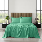 6-Piece Dobby Stripe Printed Bed Sheet Set- Soft as a Hotel Premium Quality