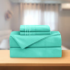 Essential Solid 3 Line Embroidery - Soft as a Hotel Premium Quality, 4-Piece Sheet Set, Bright Shades