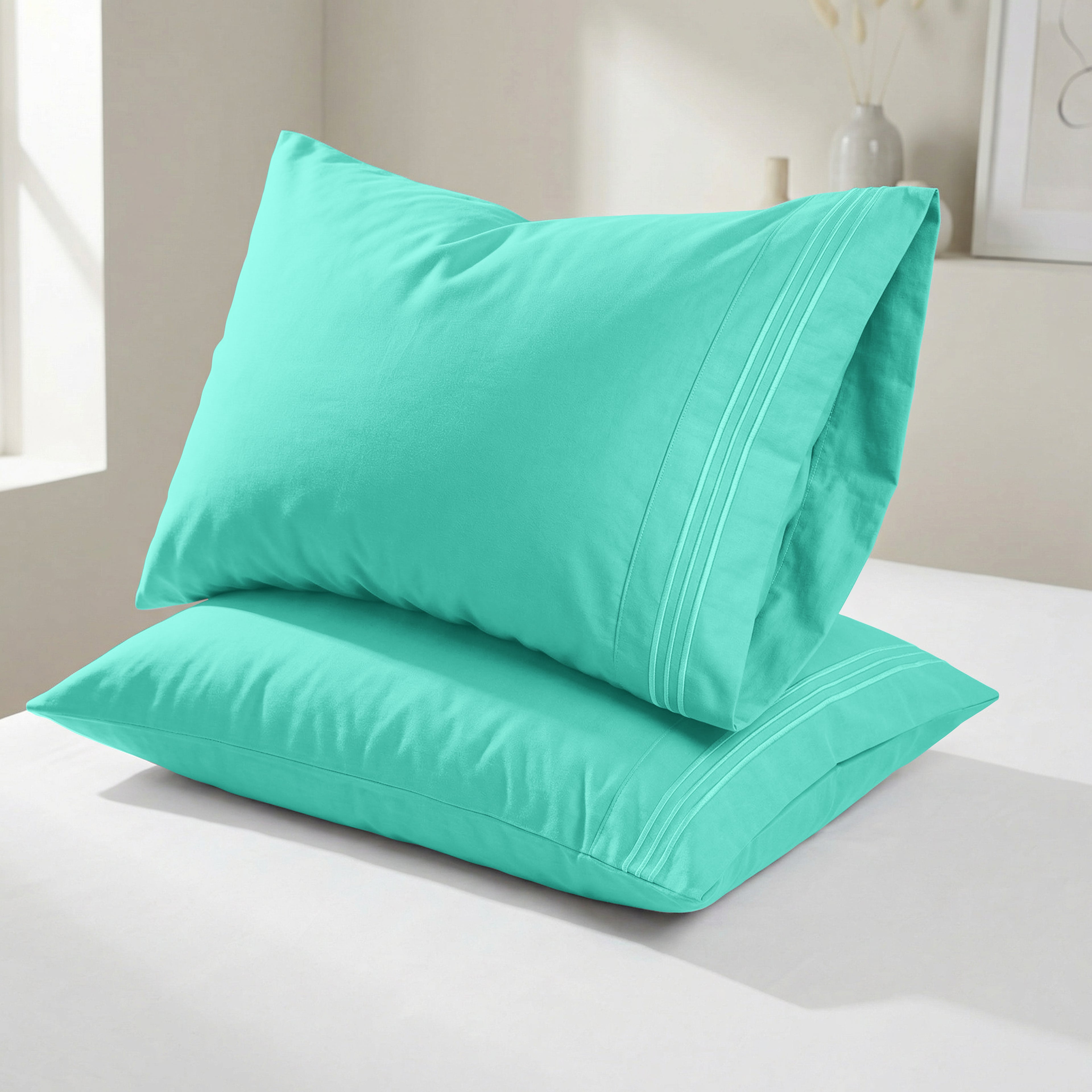Set of 2 Pillowcases- 3 Line Embroidery