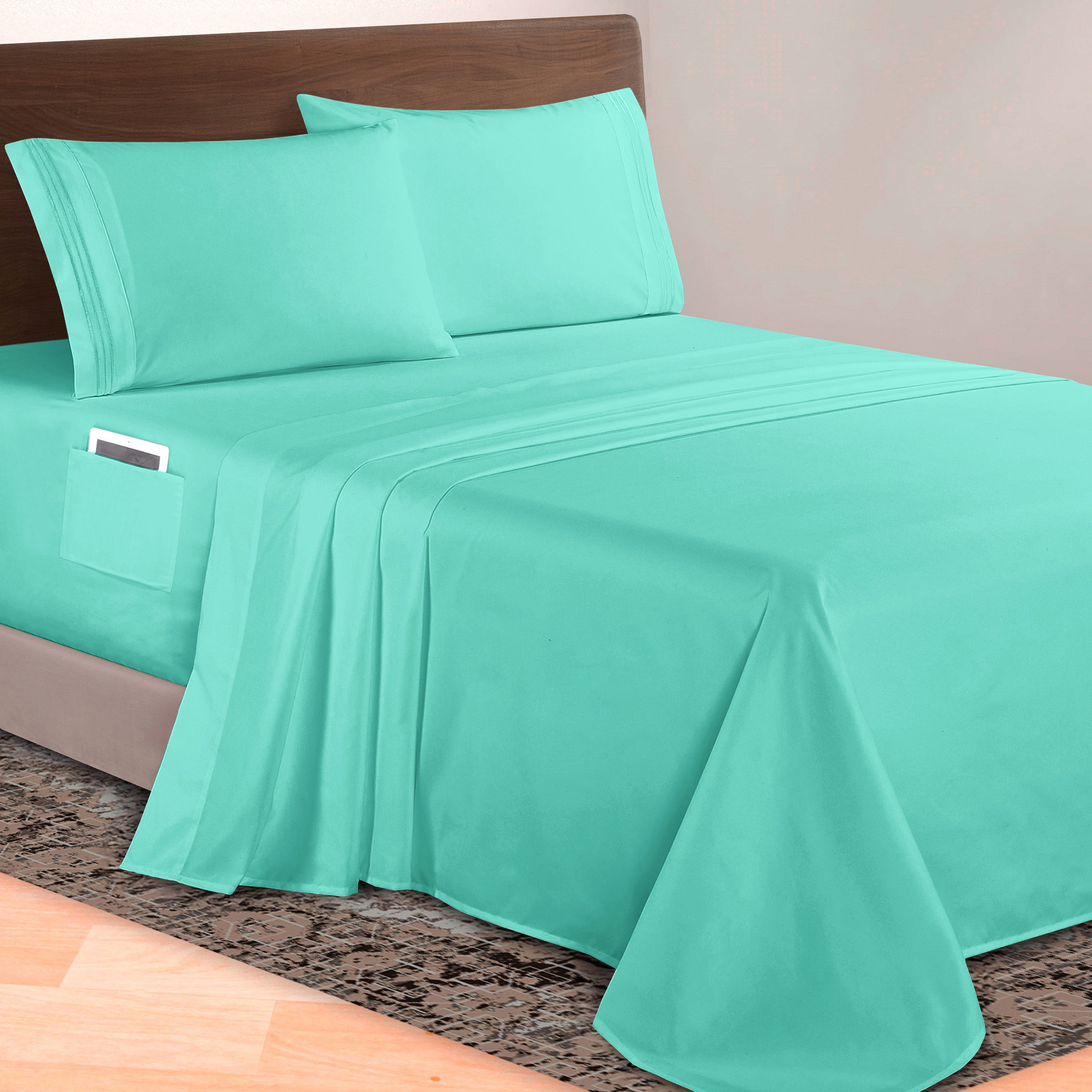 Extra deep 18-24 Inch Pocket 3 Line Embroidery, 4-Piece Sheet Set, Bright Shades