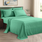 6-Piece Dobby Stripe Printed Bed Sheet Set- Soft as a Hotel Premium Quality
