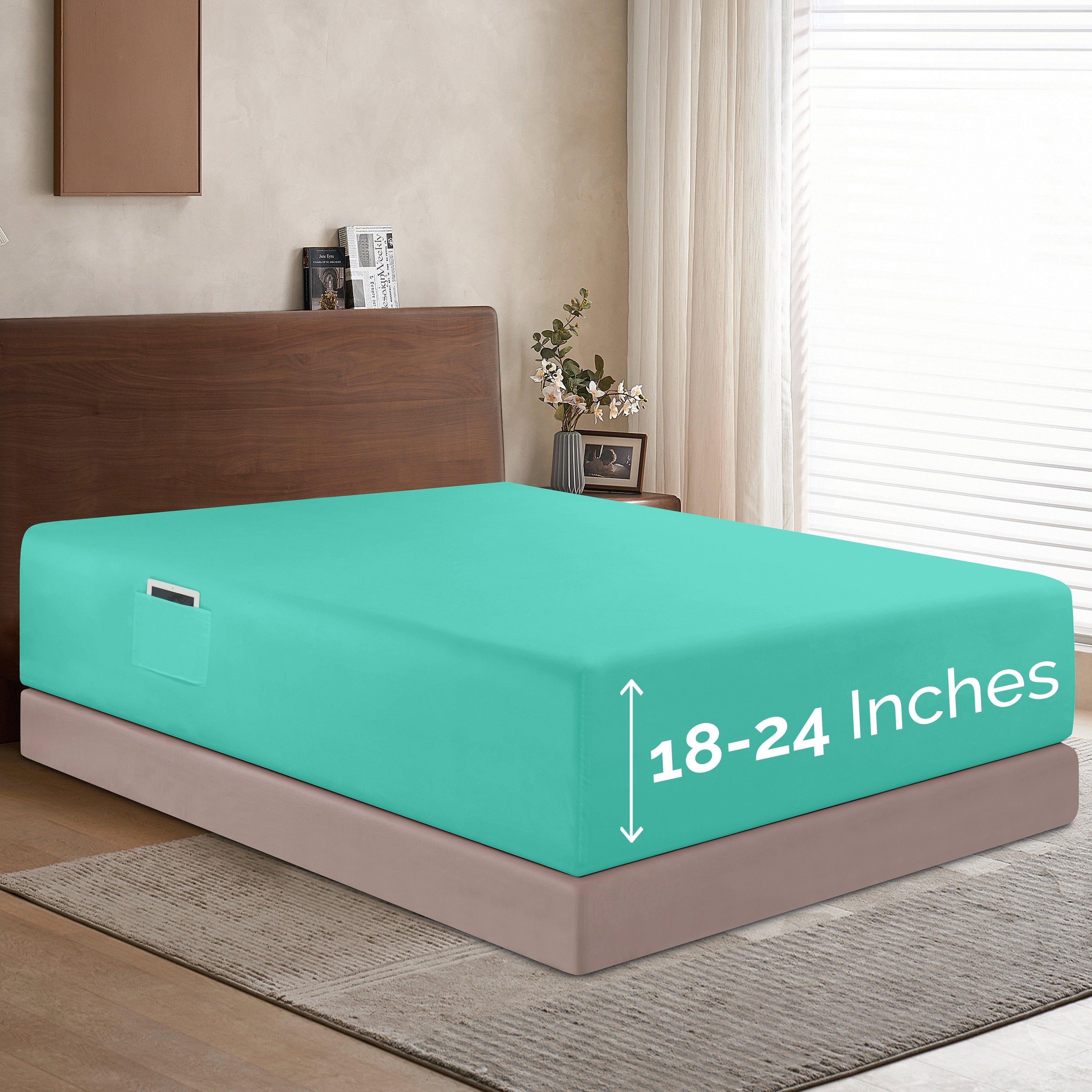 Extra Deep Pocket 18"-24" Single Fitted Sheet for High Mattress, Bright Shades