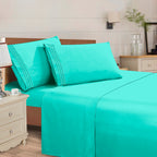 Essential Solid 3 Line Embroidery - Soft as a Hotel Premium Quality, 4-Piece Sheet Set, Bright Shades