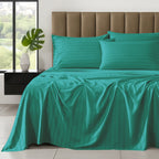 6-Piece Dobby Stripe Printed Bed Sheet Set- Soft as a Hotel Premium Quality