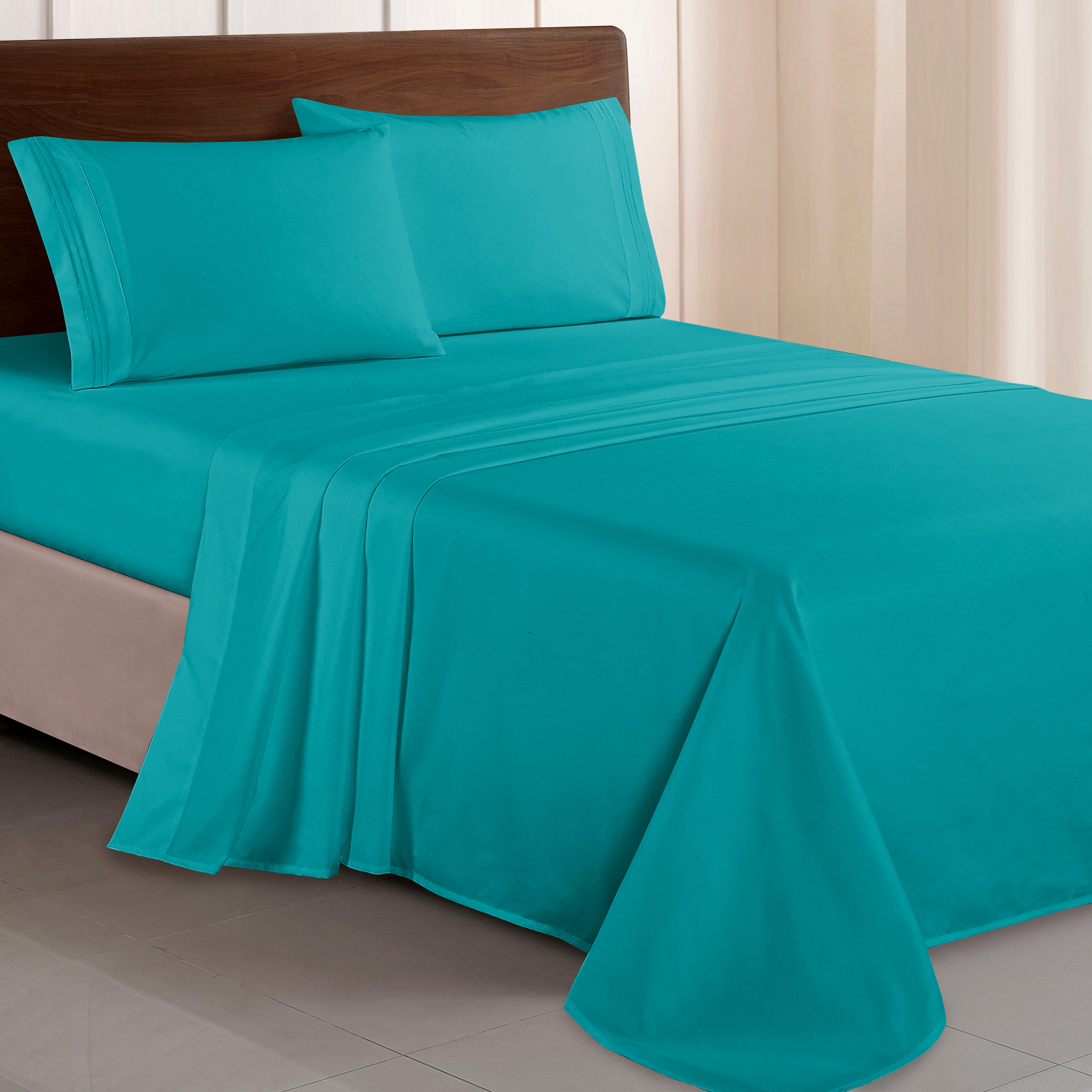 Essential 4-Piece 3-Line Embroidery Sheet Set, Soft as a Hotel Premium Quality,  Moody Shades