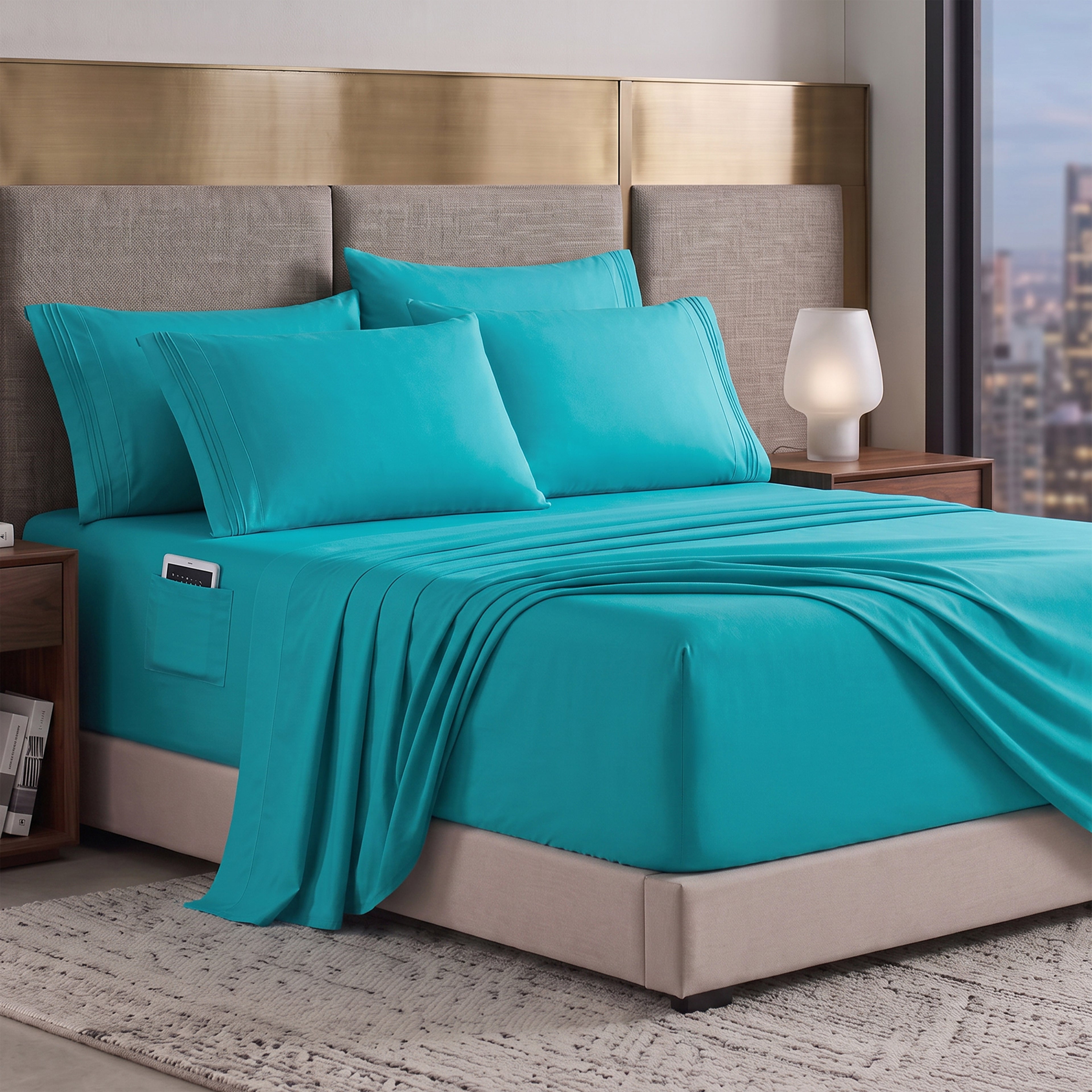 Extra deep 18-24 Inch Pocket 3 Line Embroidery, 6-Piece Sheet Set, Moody Shades