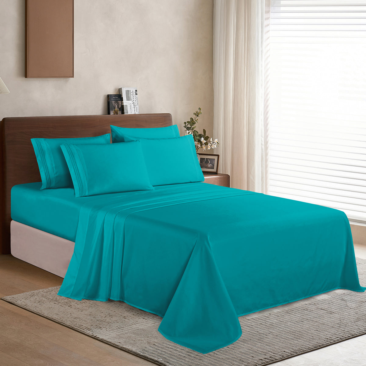 Essential 6-Piece 3-Line Embroidery Sheet Set, Soft as a Hotel Premium Quality,  Moody Shades