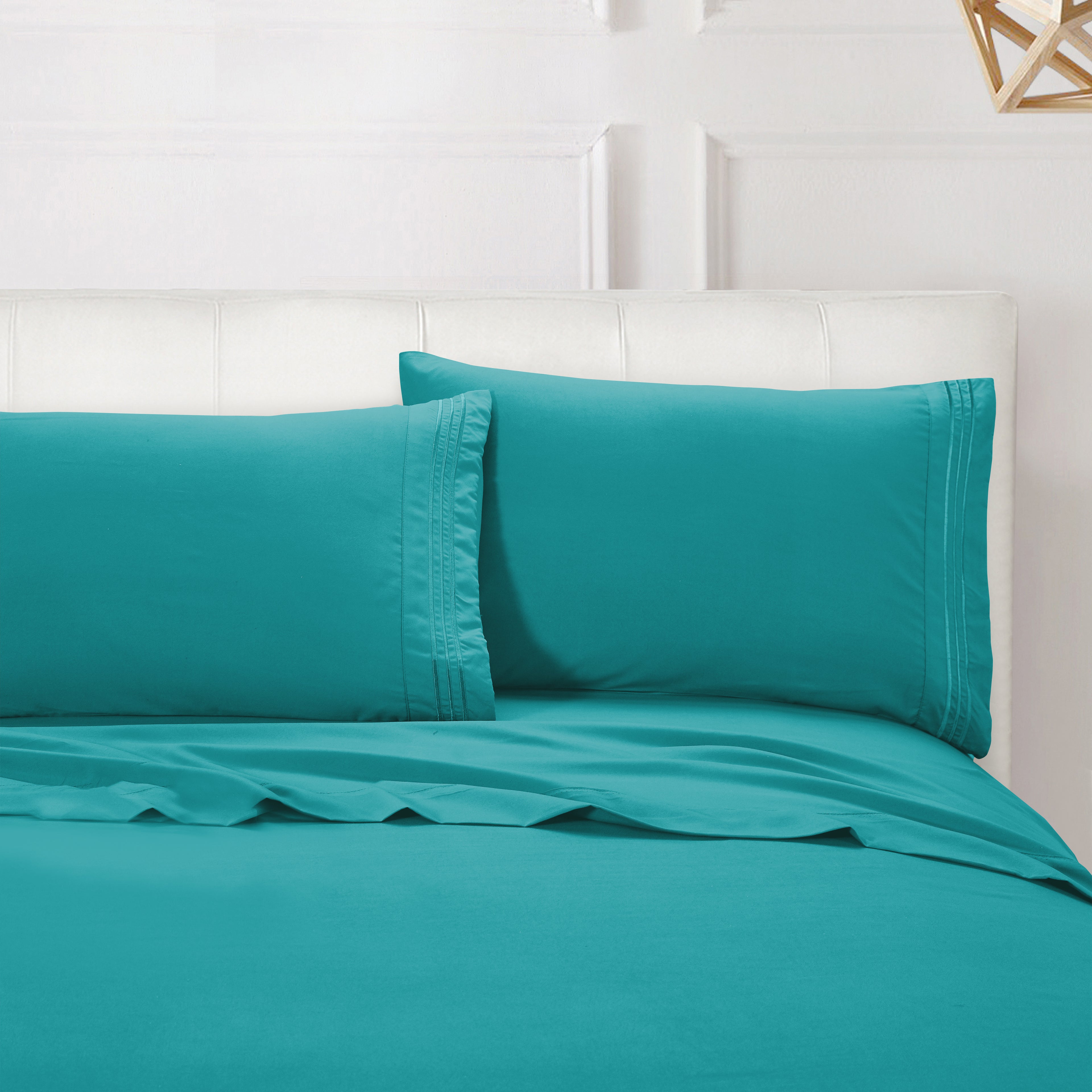 Essential 4-Piece 3-Line Embroidery Sheet Set, Soft as a Hotel Premium Quality,  Moody Shades