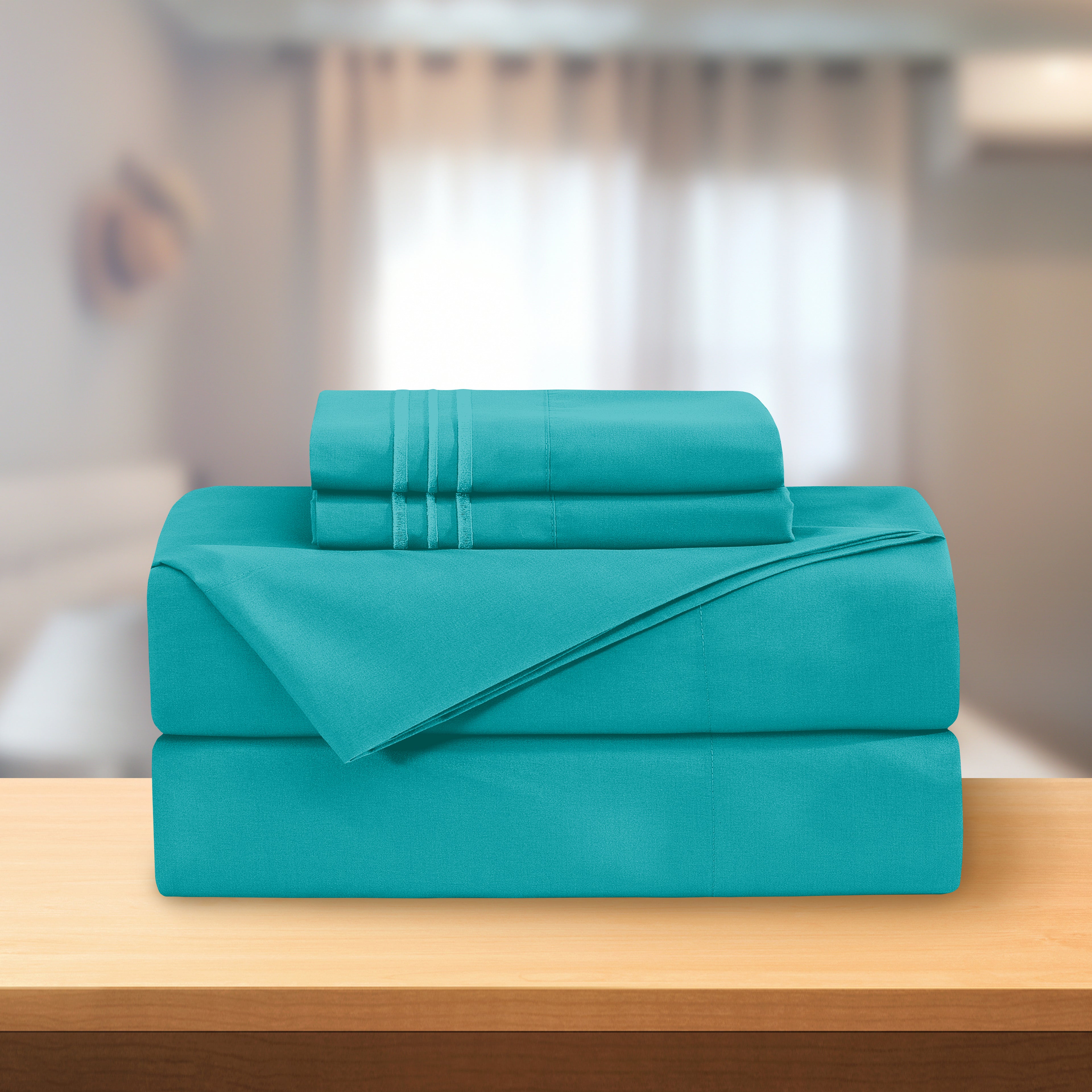 Essential 4-Piece 3-Line Embroidery Sheet Set, Soft as a Hotel Premium Quality,  Moody Shades