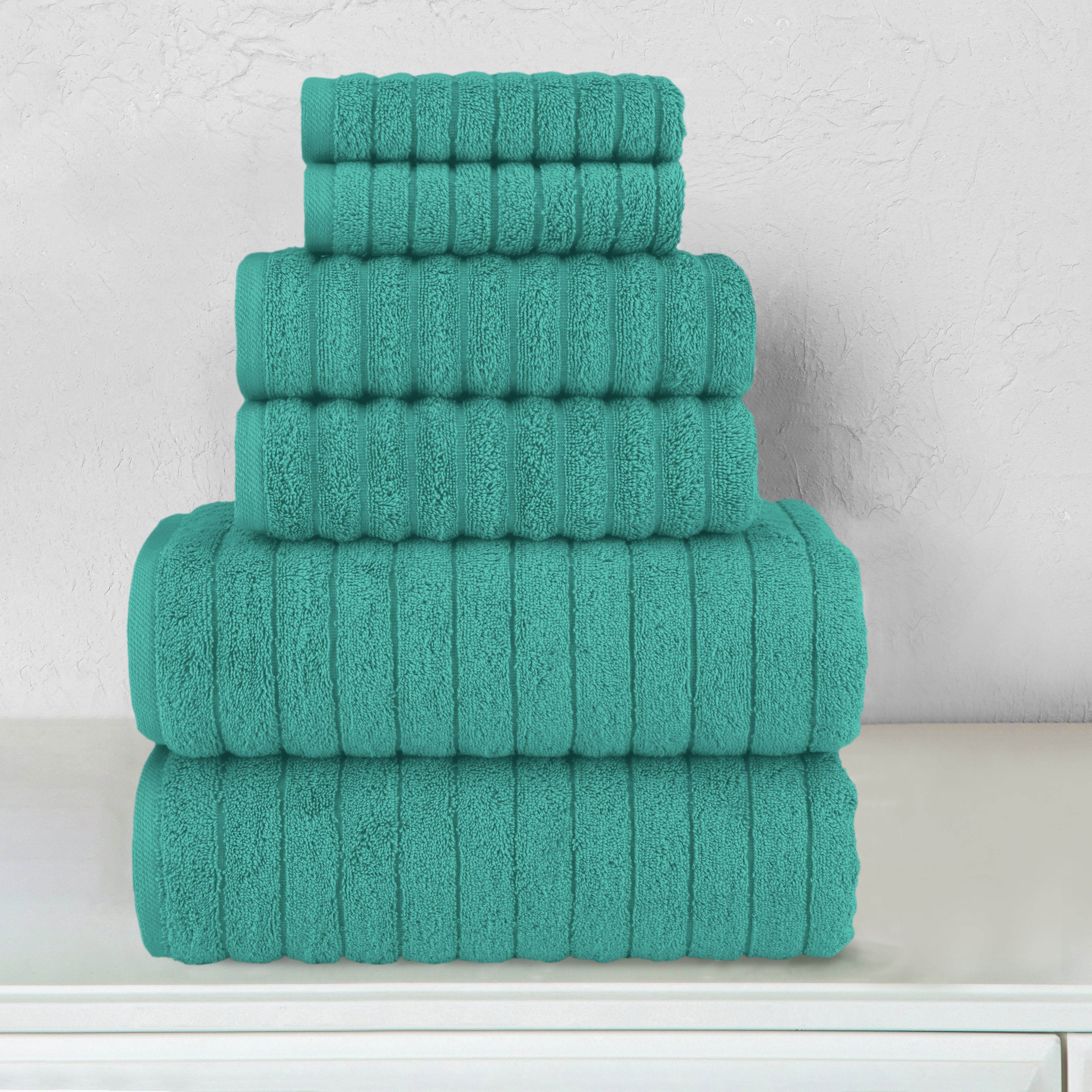 6-Piece Turkish Cotton Corduroy Towel Set, 2 Washcloths, 2 Hand Towels and 2 Bath Towels
