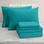 Extra deep 18-24 Inch Pocket 3 Line Embroidery, 6-Piece Sheet Set, Moody Shades
