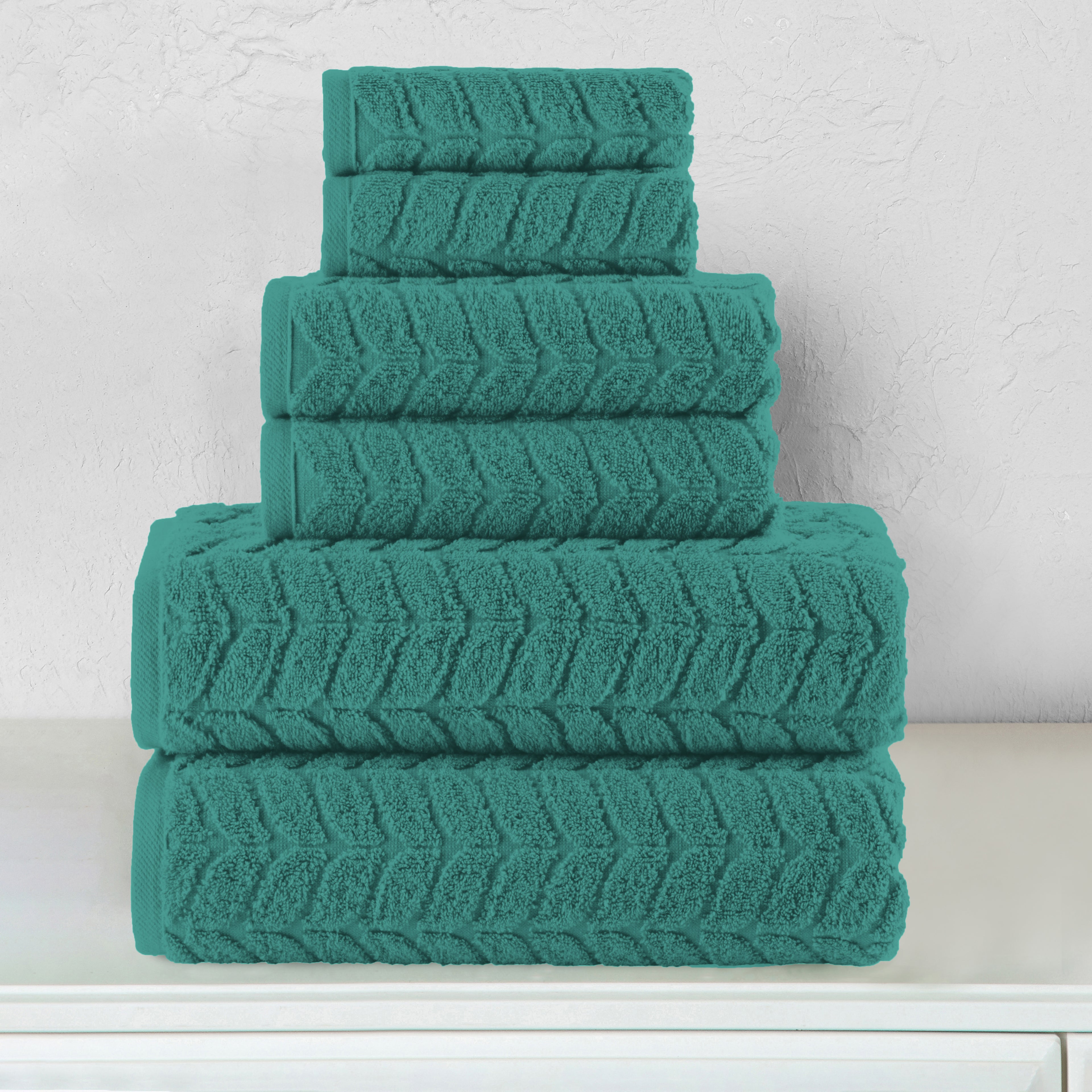 6-Piece Turkish Cotton Braided Towel Set, 2 Washcloths, 2 Hand Towels and 2 Bath Towels