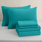 Essential 6-Piece 3-Line Embroidery Sheet Set, Soft as a Hotel Premium Quality,  Moody Shades