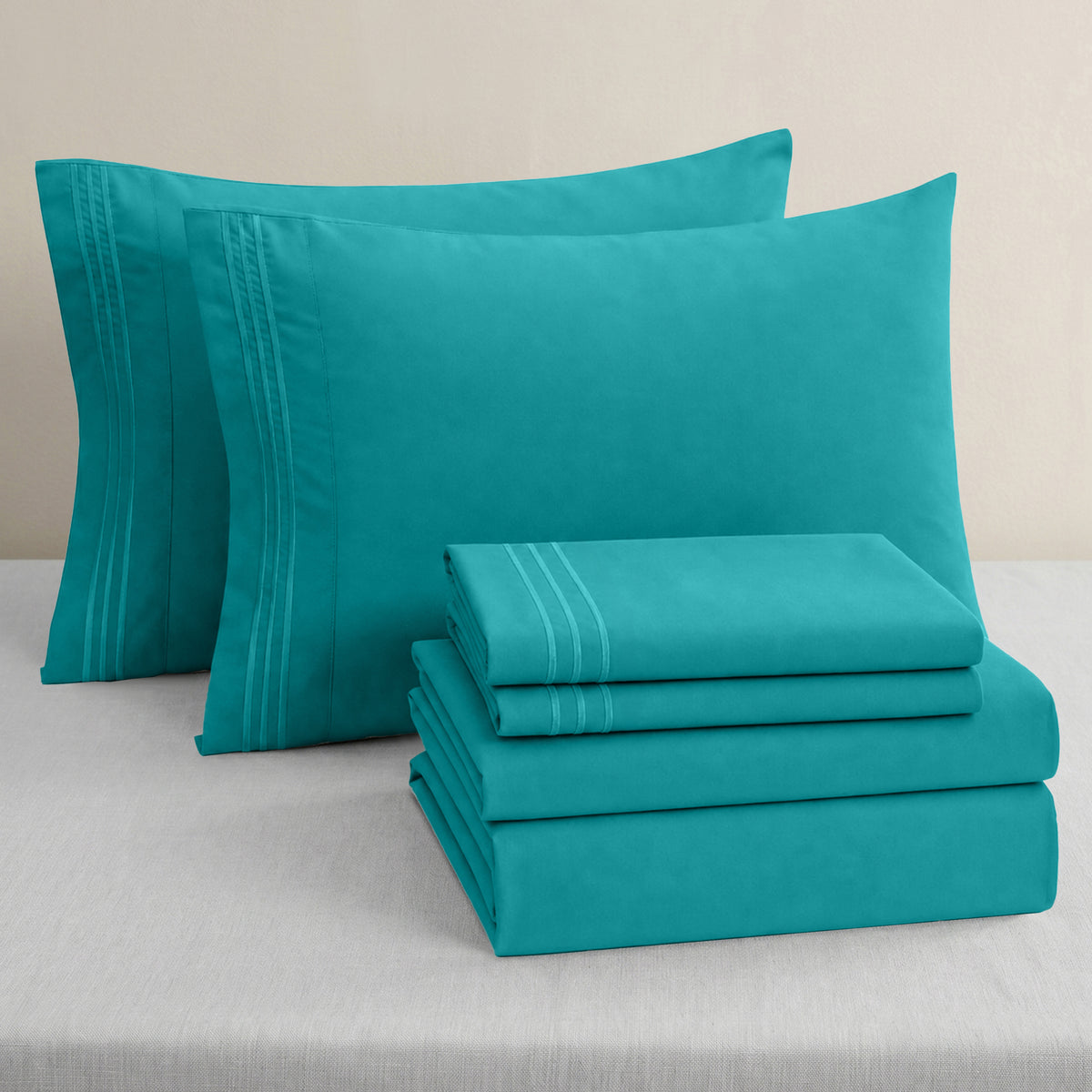 Essential 6-Piece 3-Line Embroidery Sheet Set, Soft as a Hotel Premium Quality,  Moody Shades