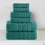 6-Piece Turkish Cotton 4 Lines Stripe Towel Set, 2 Washcloths, 2 Hand Towels and 2 Bath Towels