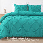 Pinch Pleated Pintuck Pattern, 3-Piece Duvet Cover Set - Features Corner Ties