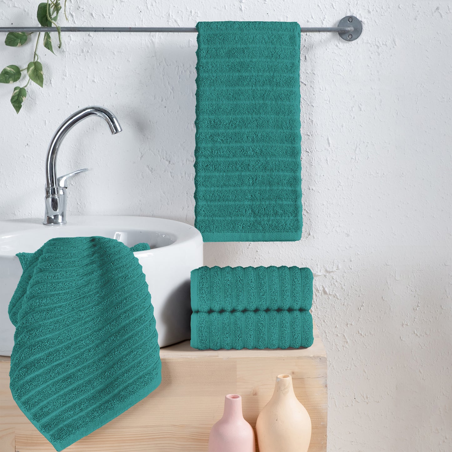 Elegant Comfort 4-Pack Premium Turkish Cotton Corduroy Stripe Hand Towel Set, 16 x 28 inch