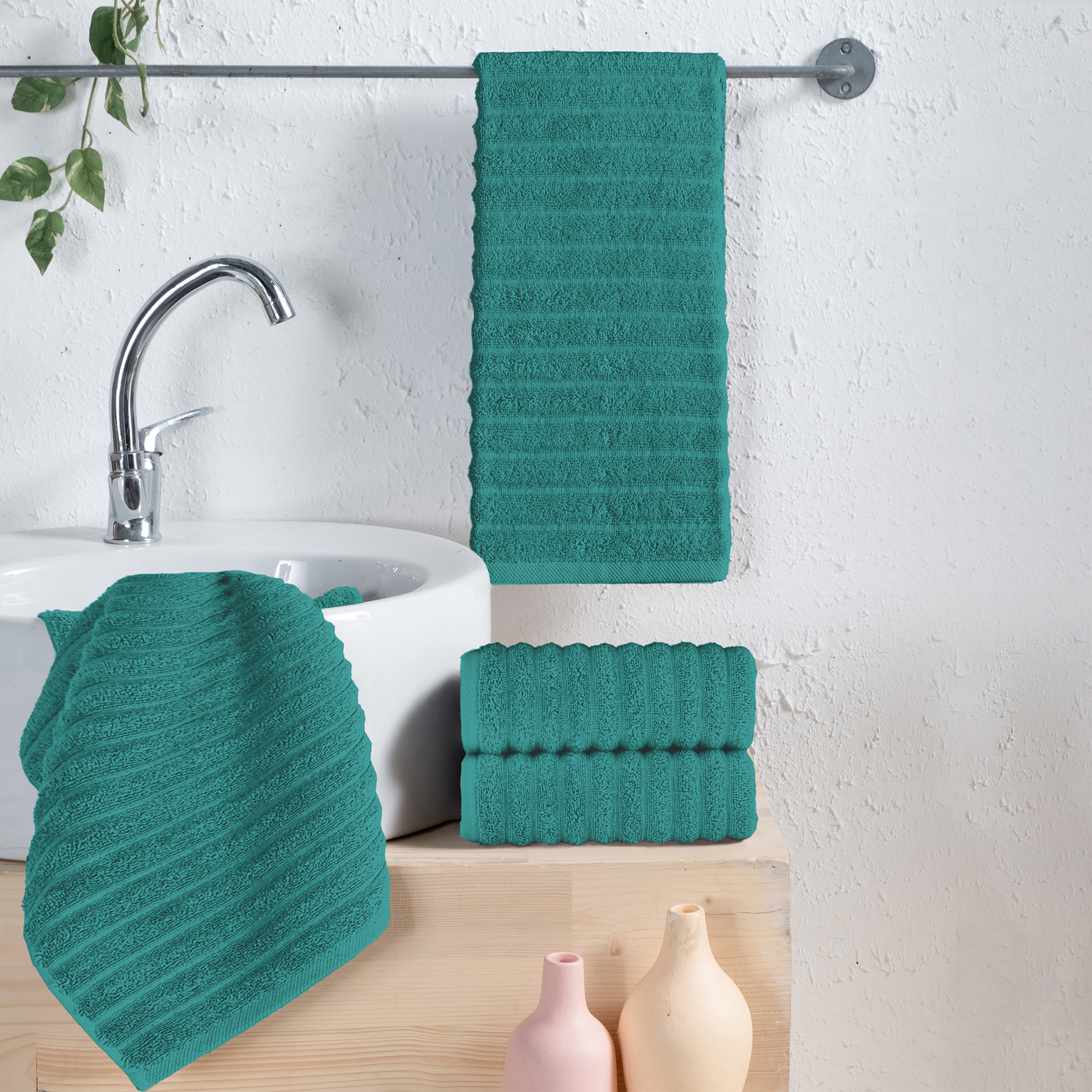 4-Pack Premium Turkish Cotton Corduroy Stripe Hand Towel Set, 16 x 28 inch