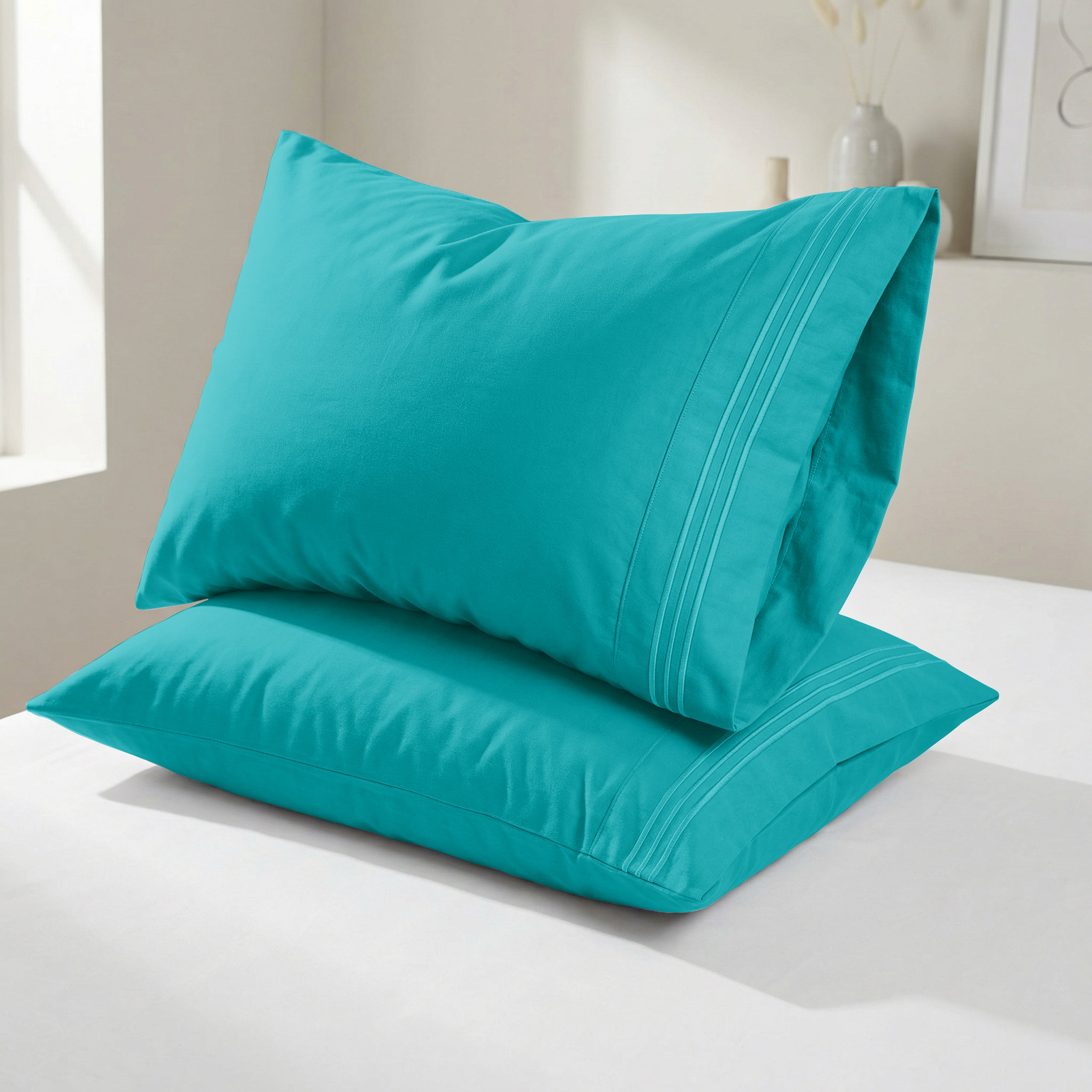 Set of 2 Pillowcases- 3 Line Embroidery