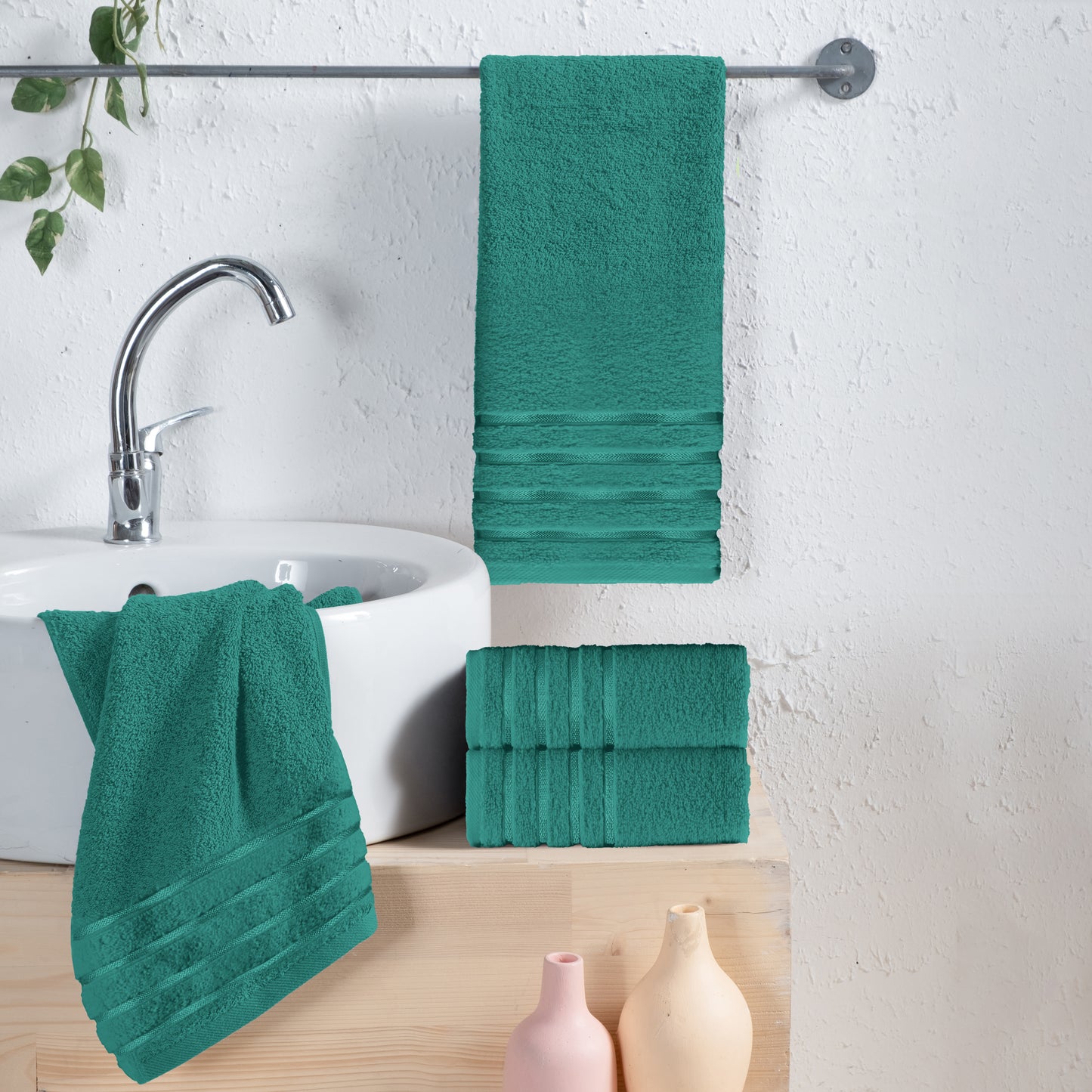Elegant Comfort 4-Pack Turkish Cotton 4 Lines Stripe Hand Towel Set, 16 x 28 inch