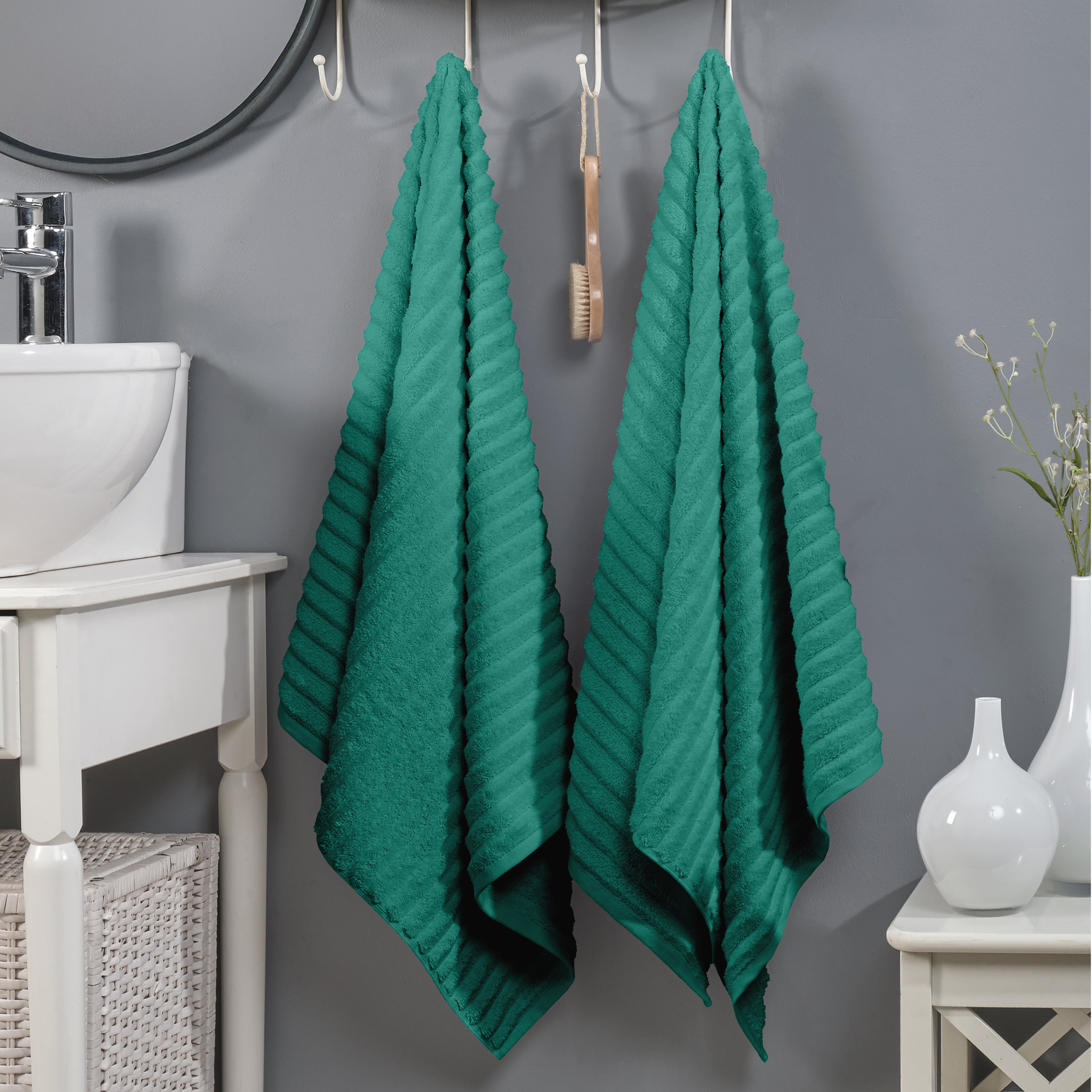 2-Pack Premium Turkish Cotton Corduroy Stripe Bath Towel Set, 27 x 54 inch