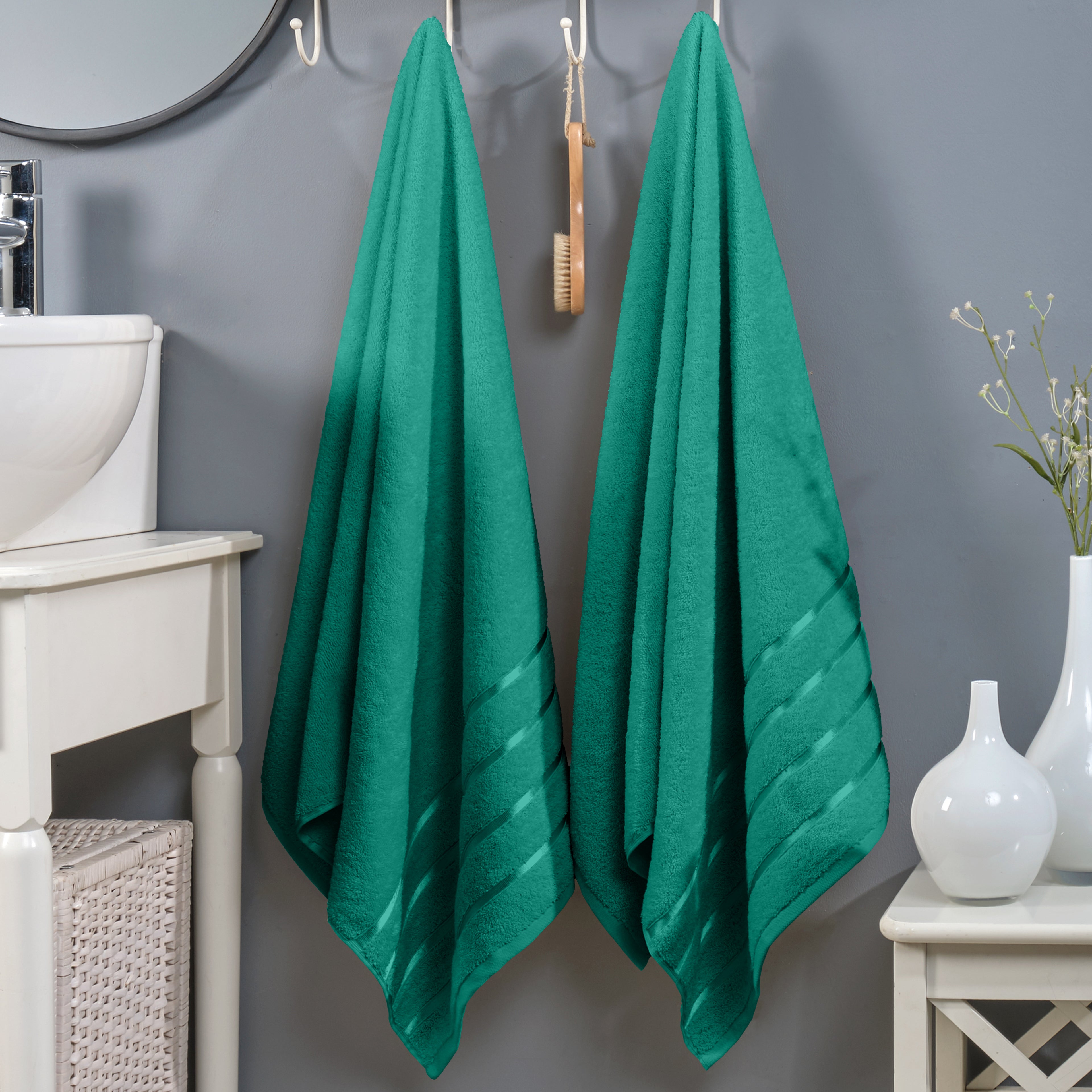 2-Pack Premium Turkish Cotton 4 Lines Stripe Bath Towel Set, 27 x 54 inch