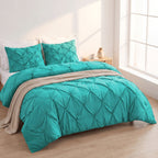 Pinch Pleated Pintuck Pattern, 3-Piece Duvet Cover Set - Features Corner Ties