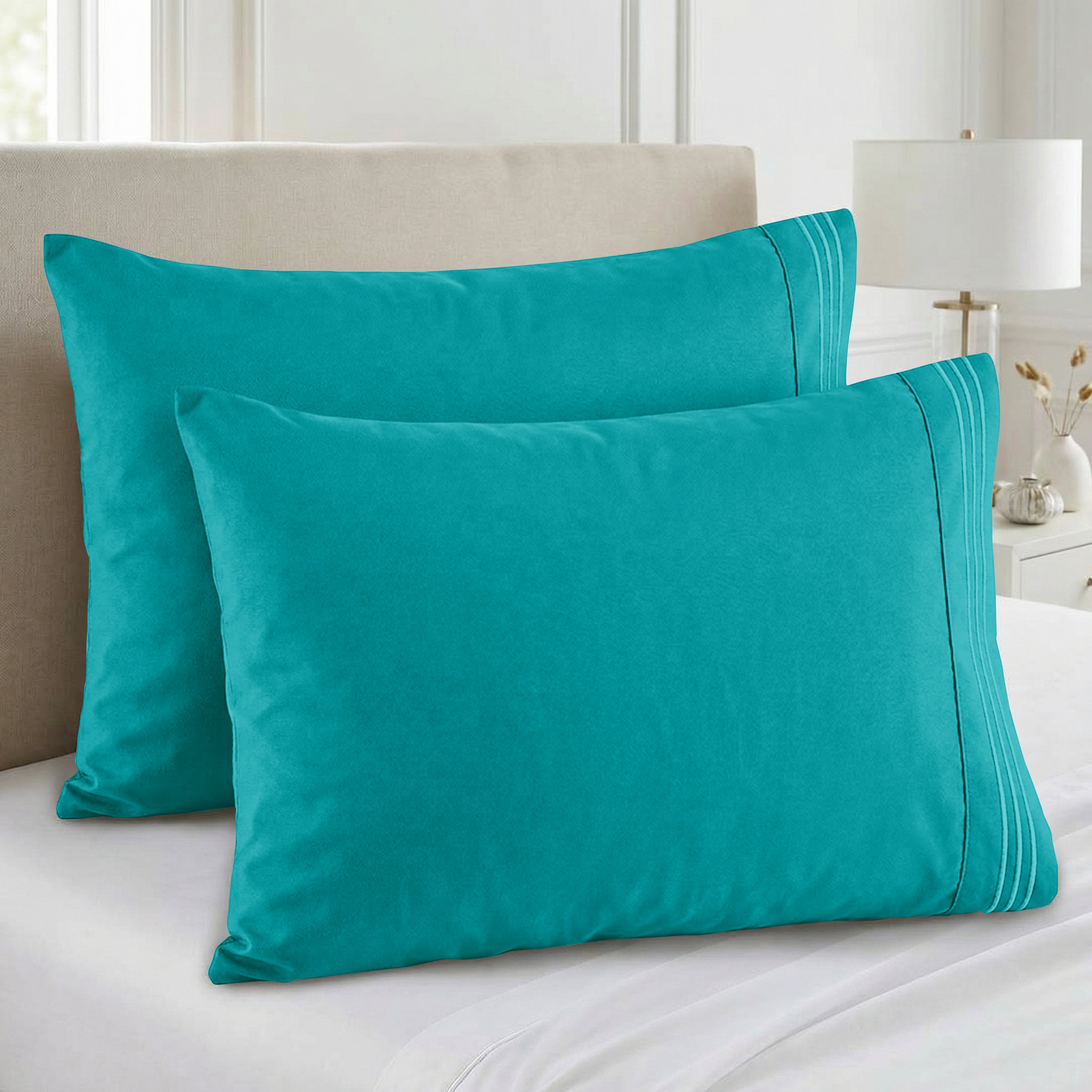 Set of 2 Pillowcases- 3 Line Embroidery