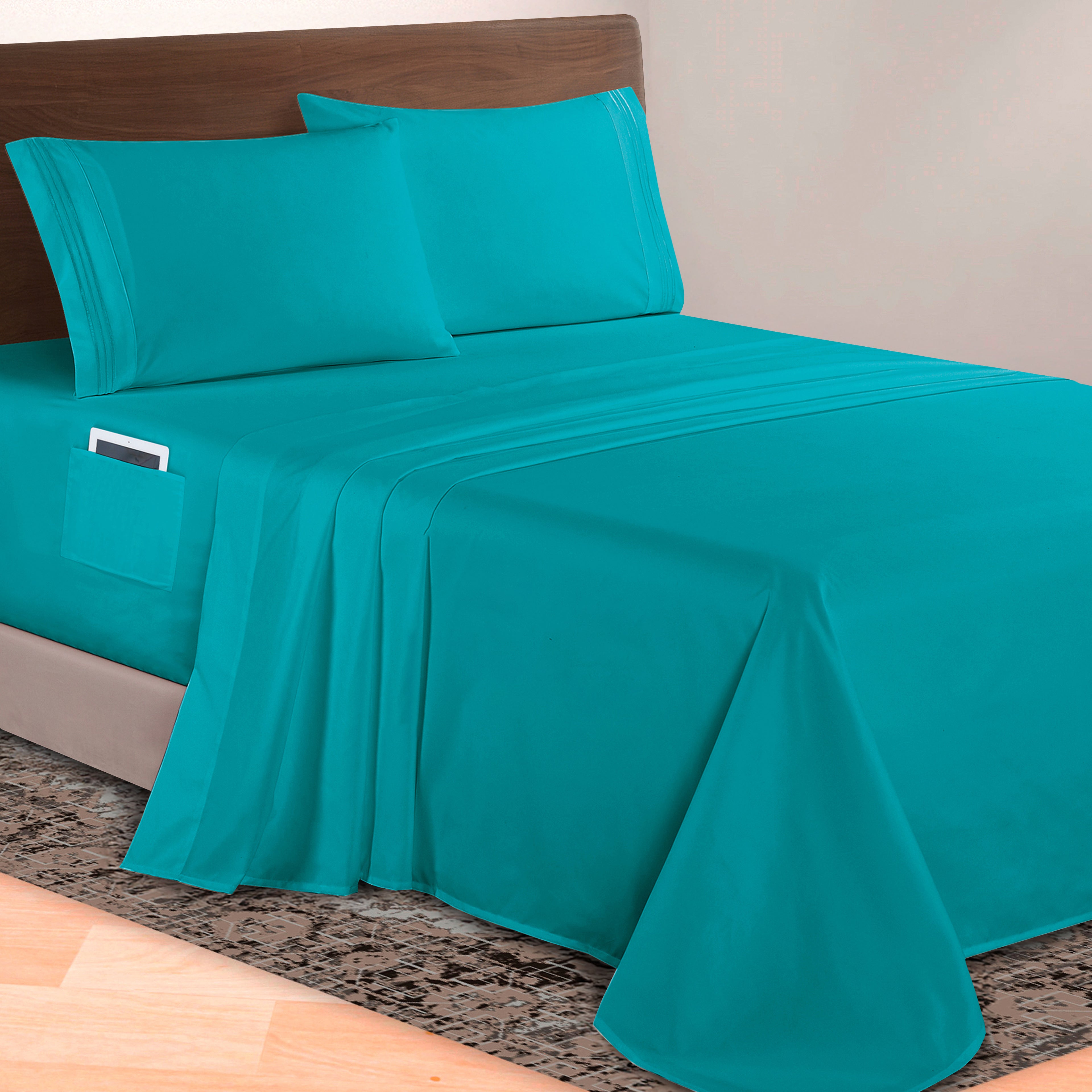 Extra deep 18-24 Inch Pocket 3 Line Embroidery, 4-Piece Sheet Set, Moody Shades
