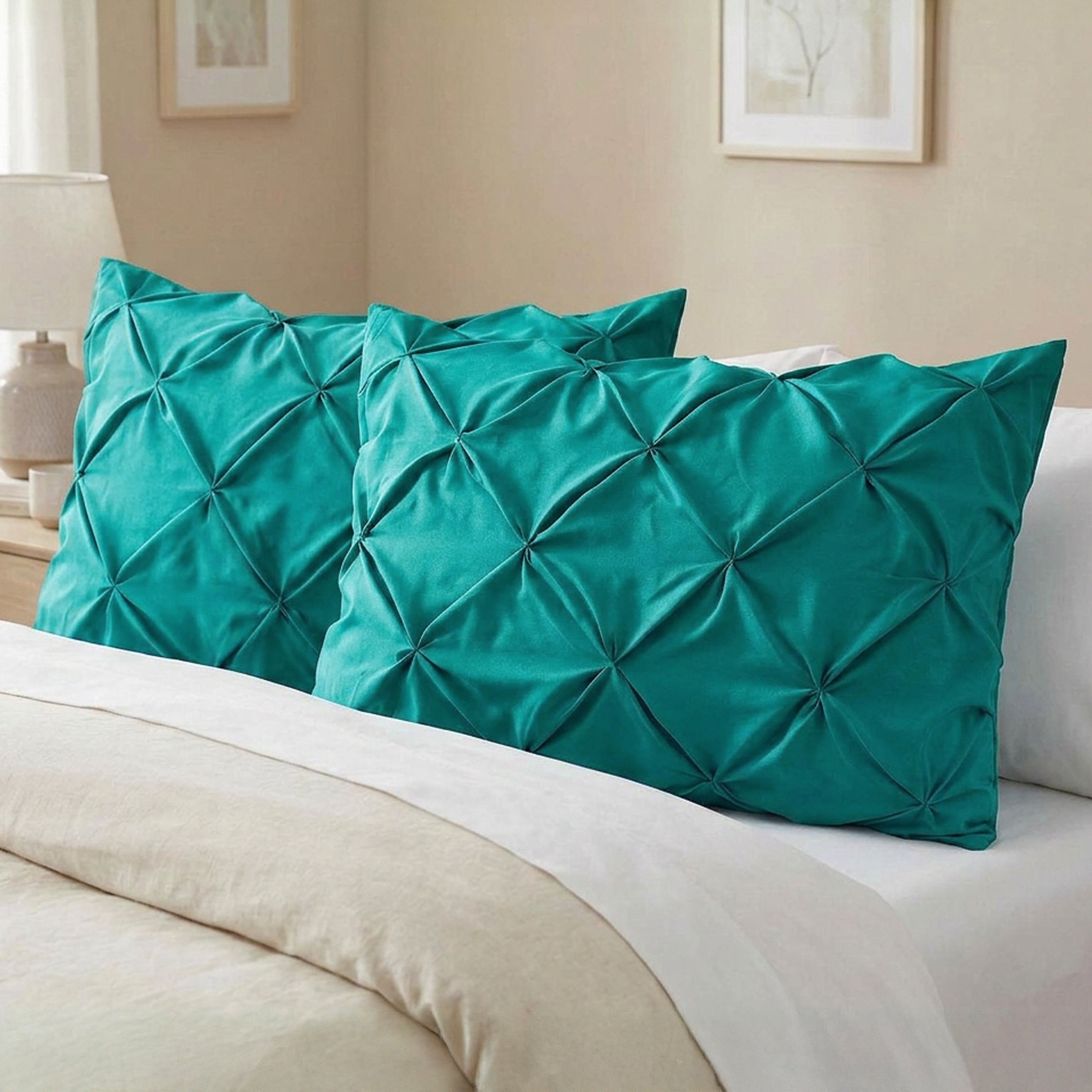Set of 2 Pinch Pleated Pintuck Pillow Shams - Luxury and Silky Soft
