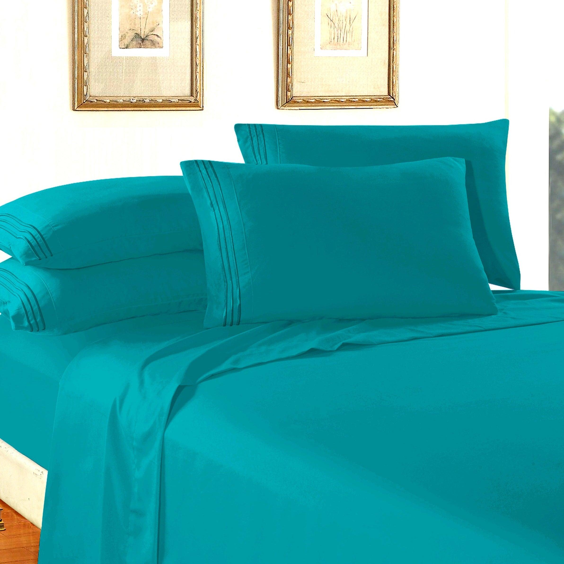 Essential 6-Piece 3-Line Embroidery Sheet Set, Soft as a Hotel Premium Quality,  Moody Shades