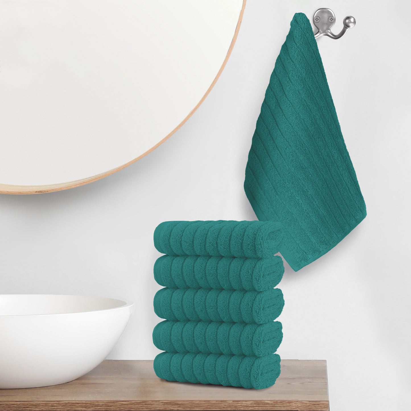 Elegant Comfort 6-Pack Premium Turkish Cotton Corduroy Stripe Washcloths Set, 13 x 13 inch