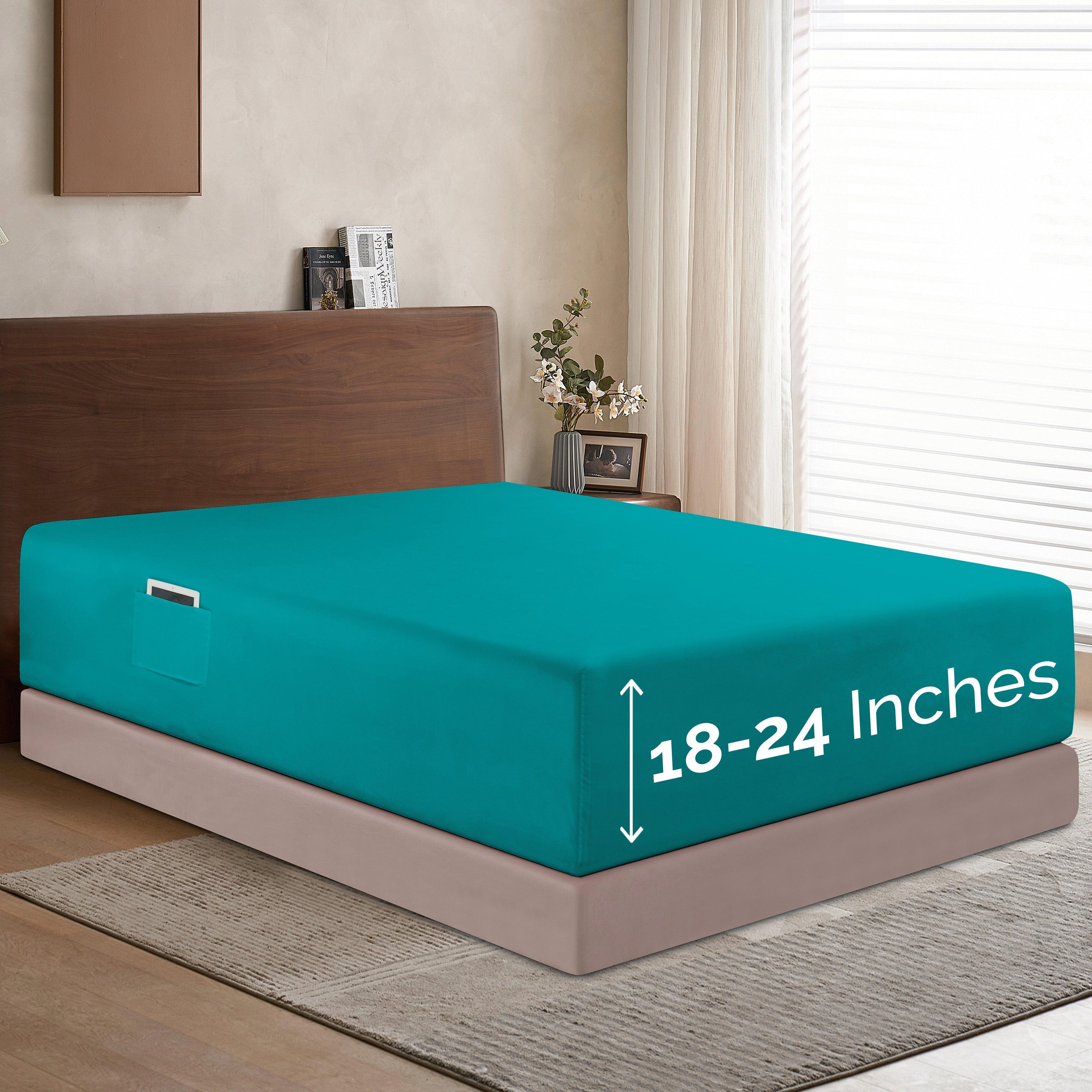 Extra Deep Pocket 18"-24" Single Fitted Sheet for High Mattress, Moody Shades