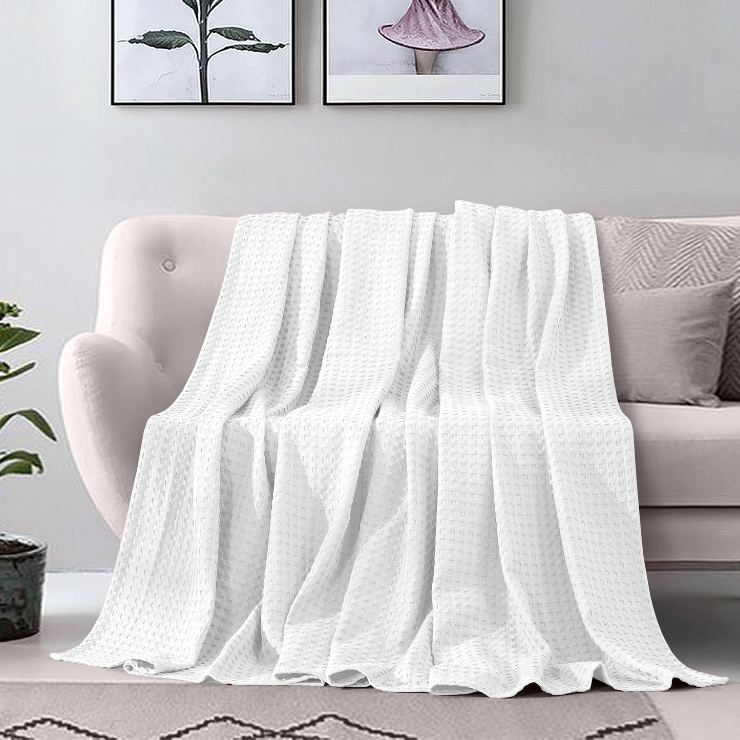 Elegant Comfort Cotton Waffle Blanket