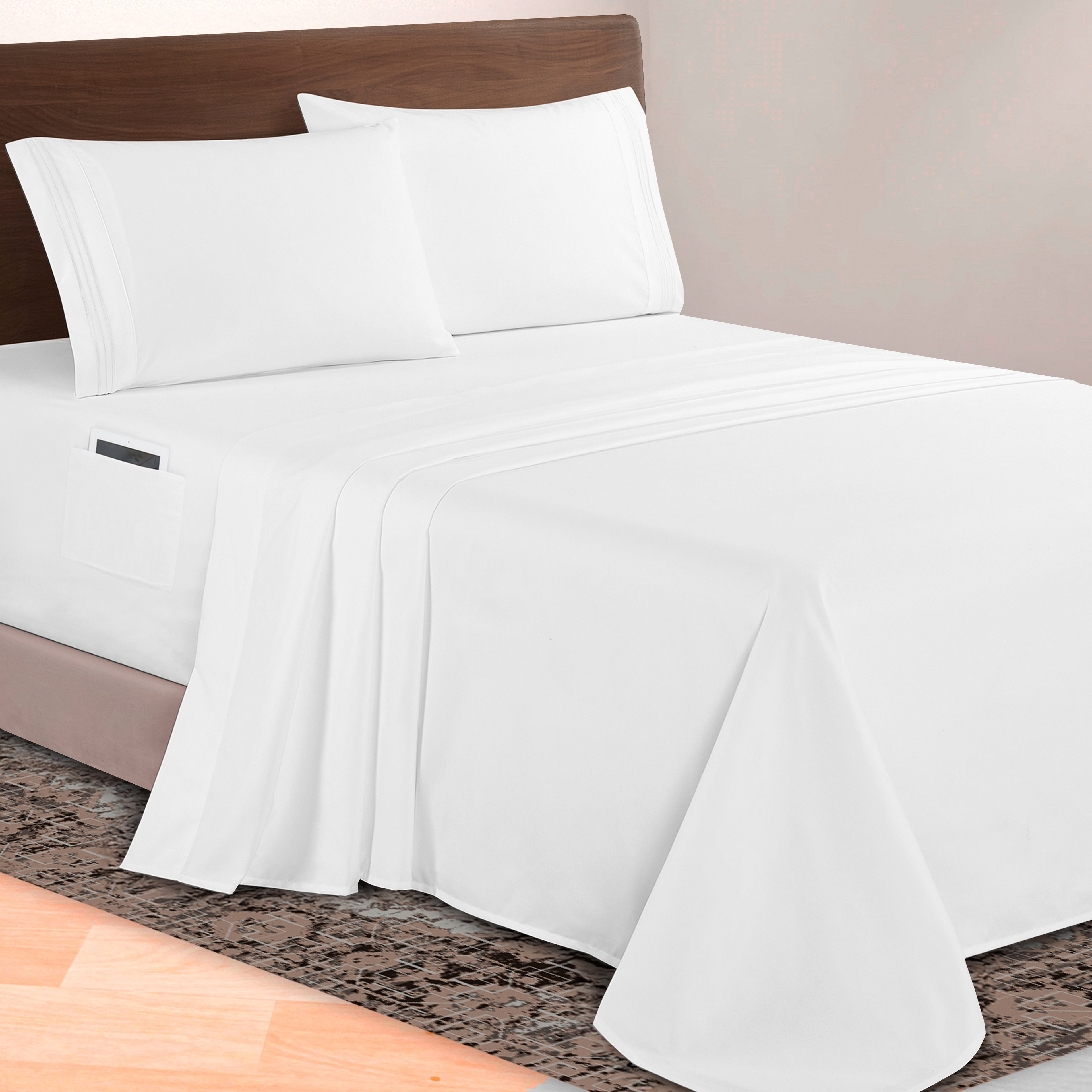 Extra deep 18-24 Inch Pocket 3 Line Embroidery, 4-Piece Sheet Set, Bright Shades