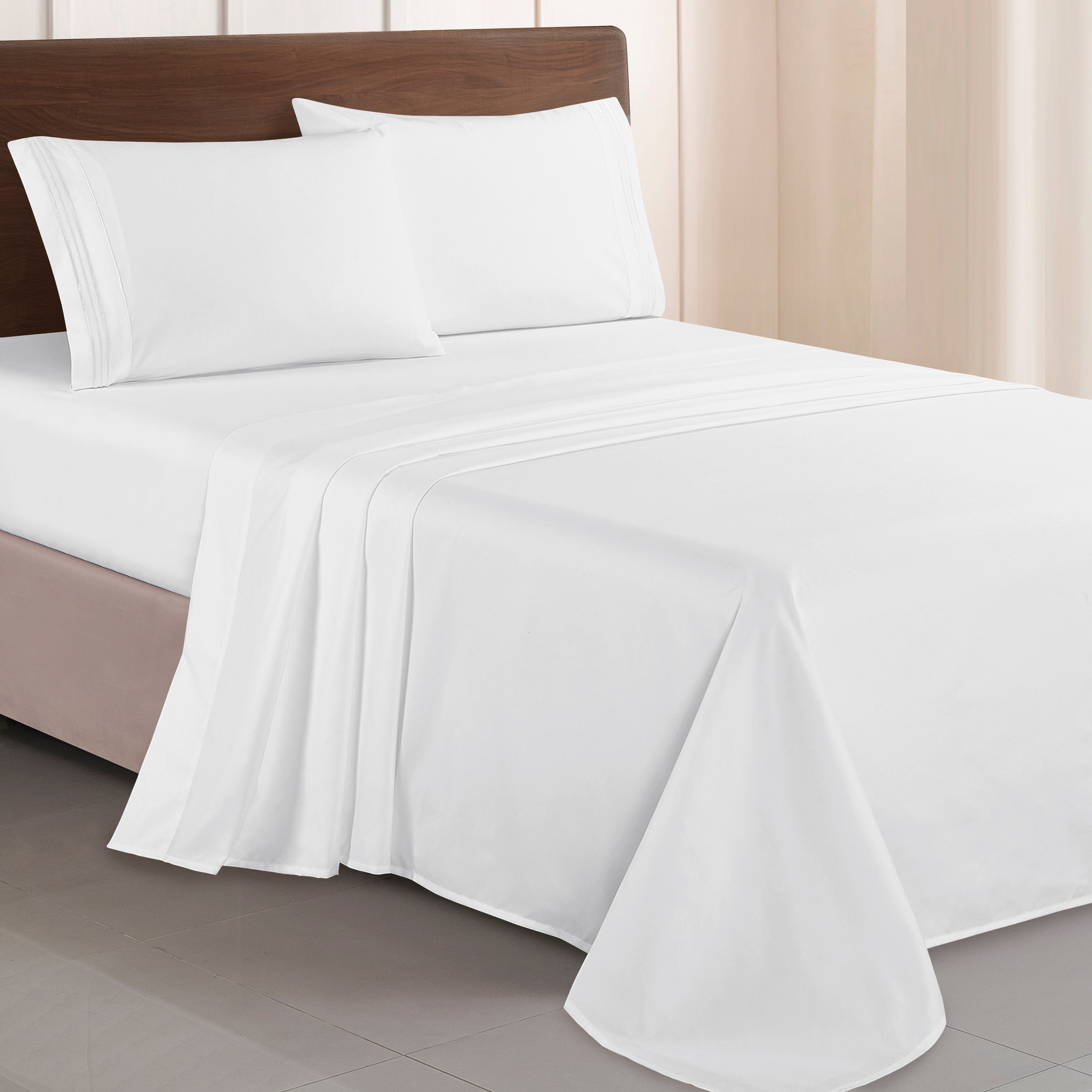 Essential Solid 3 Line Embroidery - Soft as a Hotel Premium Quality, 4-Piece Sheet Set, Bright Shades