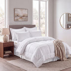 8-Piece Bamboo Floral Pattern Comforter Set- Includes 4-Piece Sheet Set with Double Sided Storage Pockets