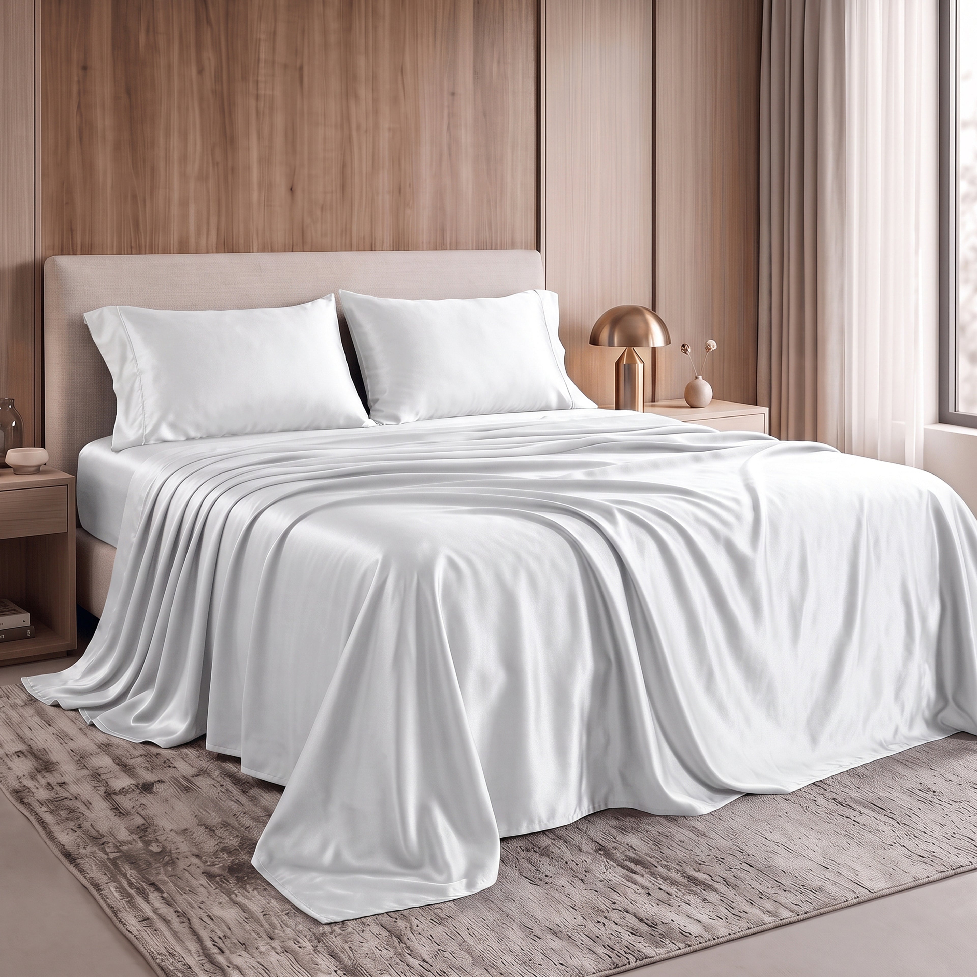 Fine 4-Piece Silky Satin Sheet Set, Bright Shades