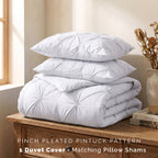 Pinch Pleated Pintuck Pattern, 3-Piece Duvet Cover Set - Features Corner Ties