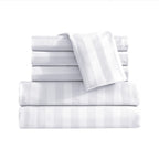 6-Piece Dobby Stripe Printed Bed Sheet Set- Soft as a Hotel Premium Quality
