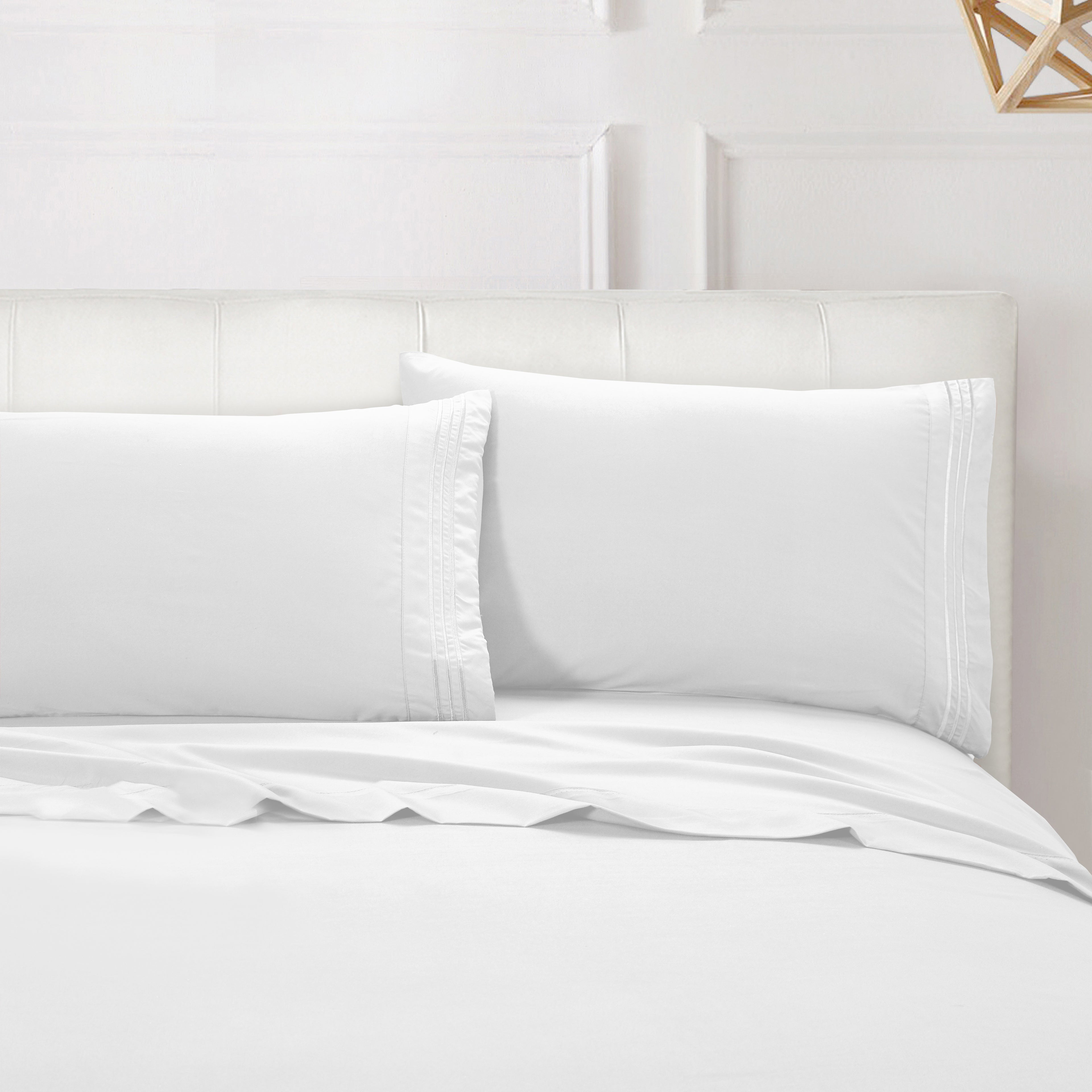 Essential Solid 3 Line Embroidery - Soft as a Hotel Premium Quality, 4-Piece Sheet Set, Bright Shades