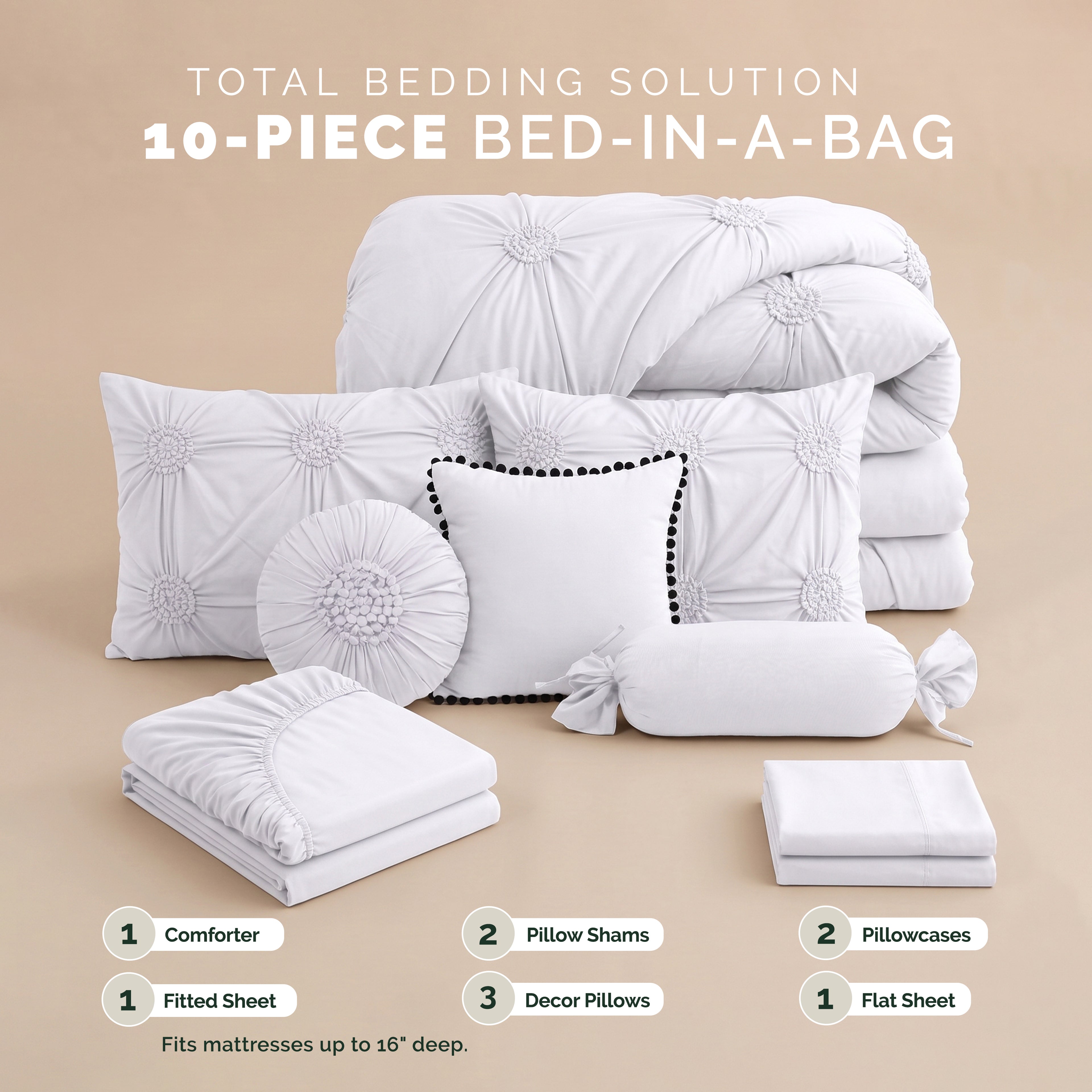 10-Piece Sunflower Comforter Set - Includes 4-Piece Sheet Set with Double Sided Storage Pockets
