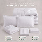 8-Piece Bamboo Floral Pattern Comforter Set- Includes 4-Piece Sheet Set with Double Sided Storage Pockets