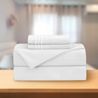 Essential Solid 3 Line Embroidery - Soft as a Hotel Premium Quality, 4-Piece Sheet Set, Bright Shades